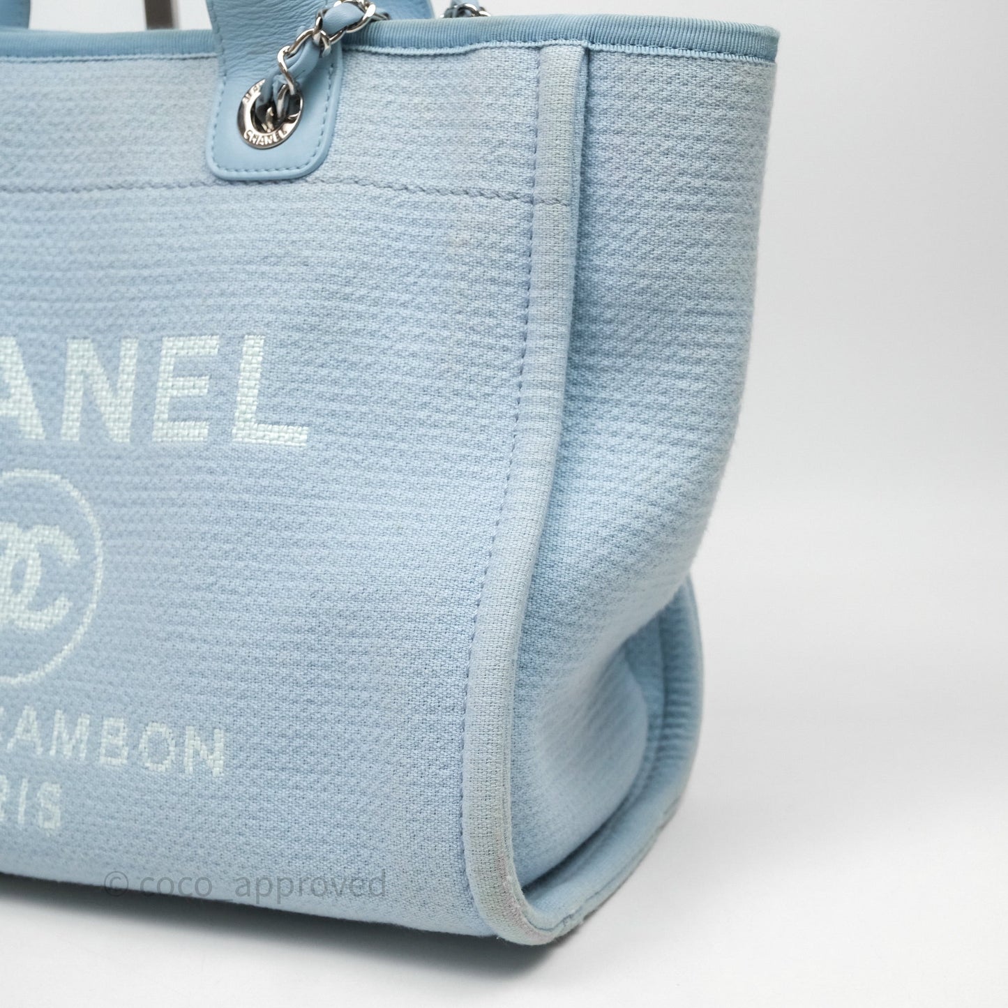 Chanel New Small Deauville Tote Blue Canvas Silver Hardware