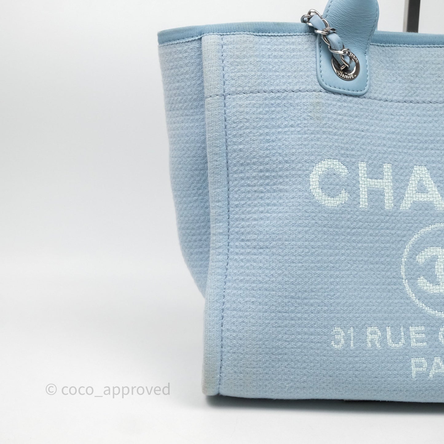 Chanel New Small Deauville Tote Blue Canvas Silver Hardware