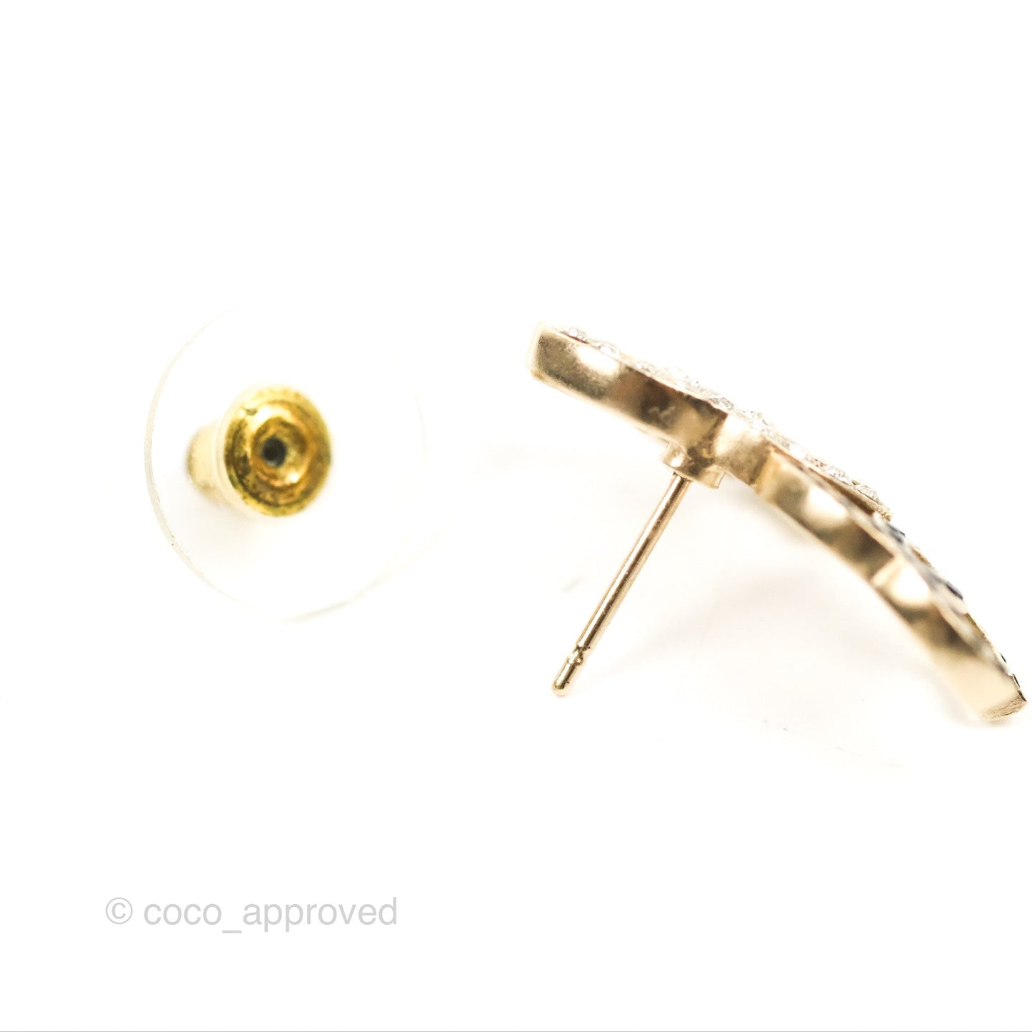 Chanel Crystal Black Double CC Earrings Gold Tone 22B