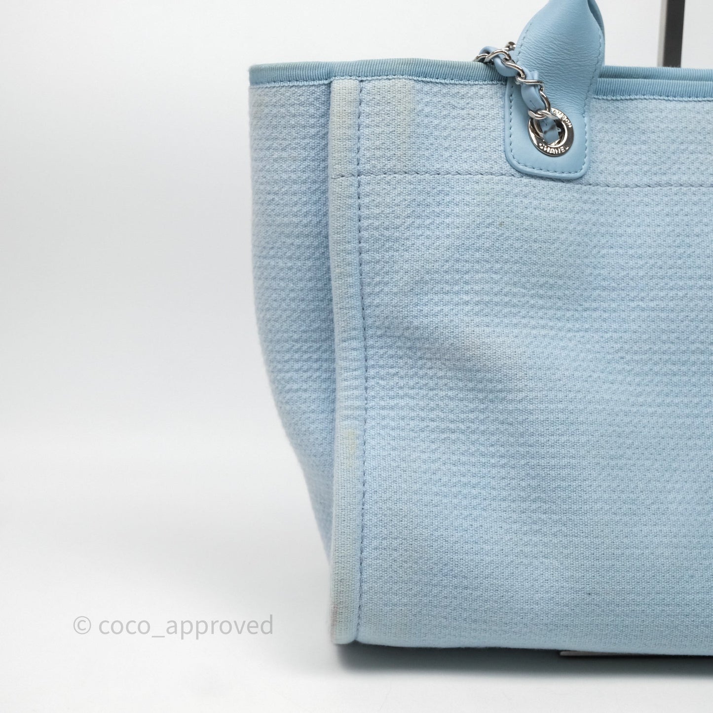 Chanel New Small Deauville Tote Blue Canvas Silver Hardware