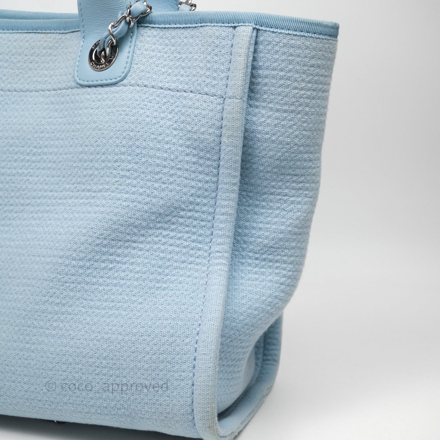 Chanel New Small Deauville Tote Blue Canvas Silver Hardware