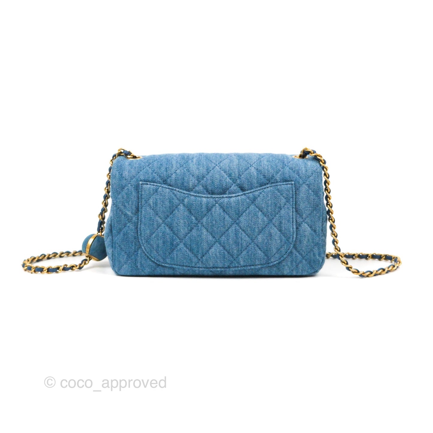 Chanel Mini Rectangular Pearl Crush Quilted Denim Aged Gold Hardware 22C