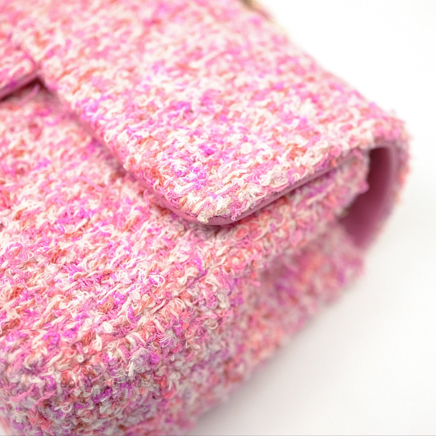 Chanel Tweed Quilted Mini Rectangular Flap Pink Tweed Gold Hardware