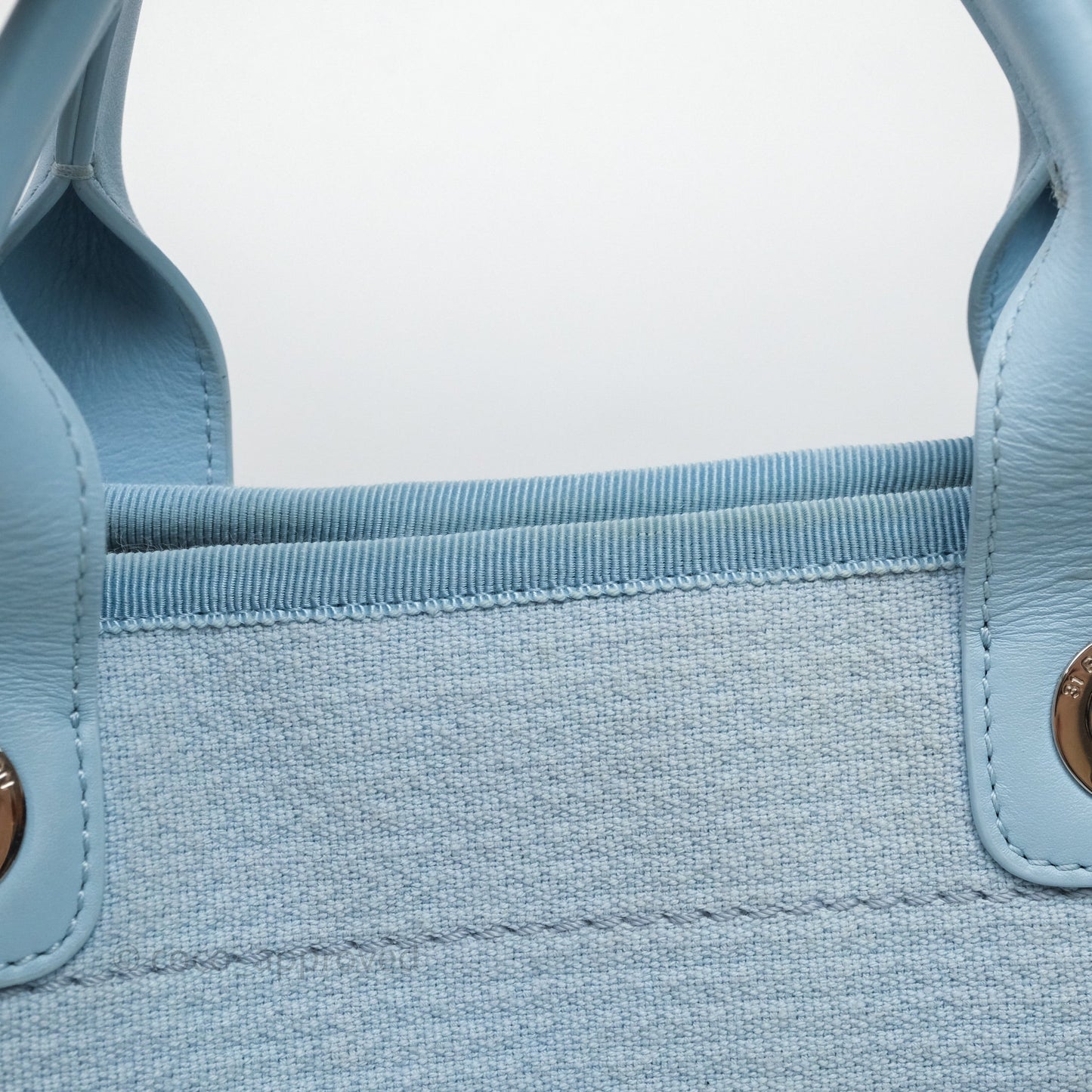 Chanel New Small Deauville Tote Blue Canvas Silver Hardware