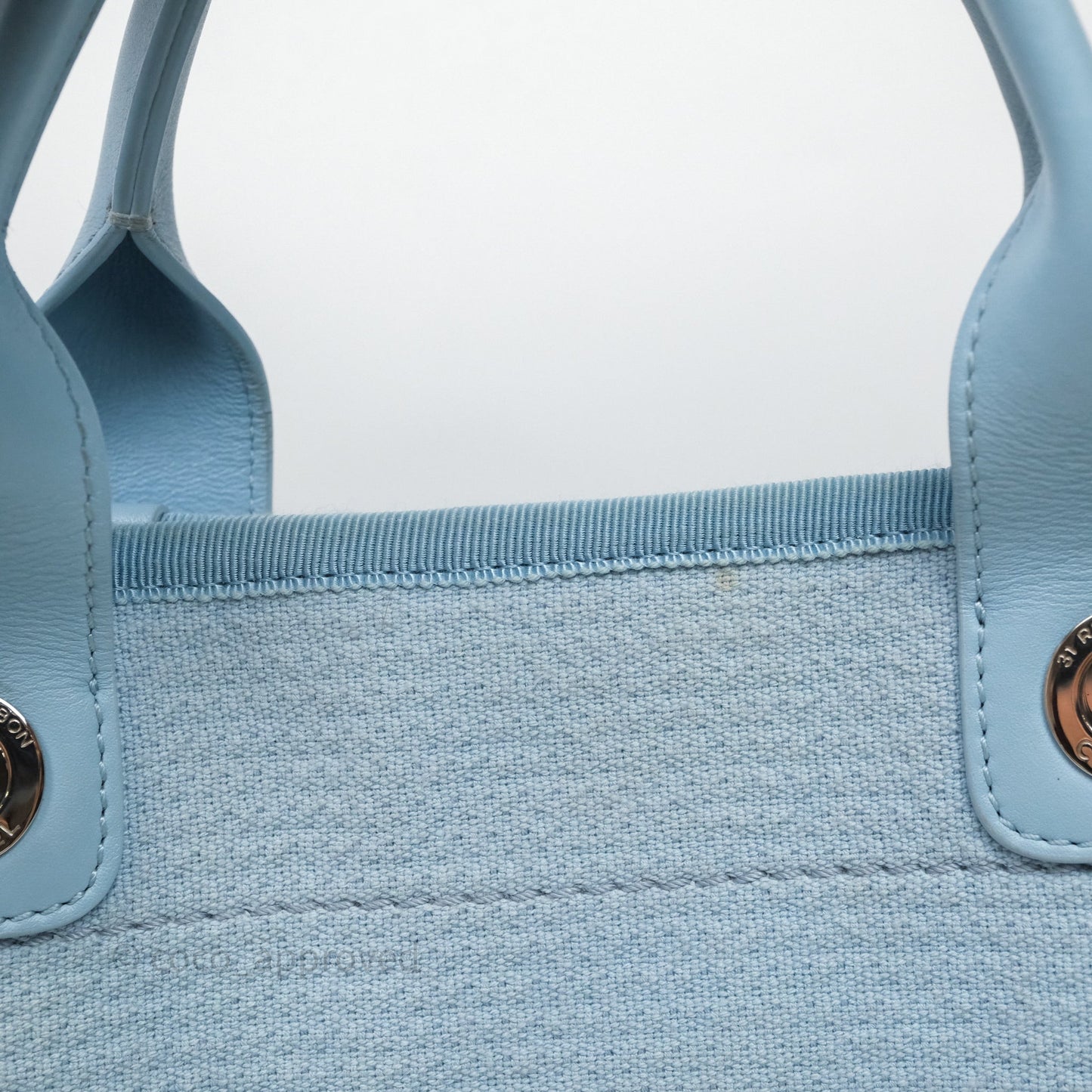Chanel New Small Deauville Tote Blue Canvas Silver Hardware