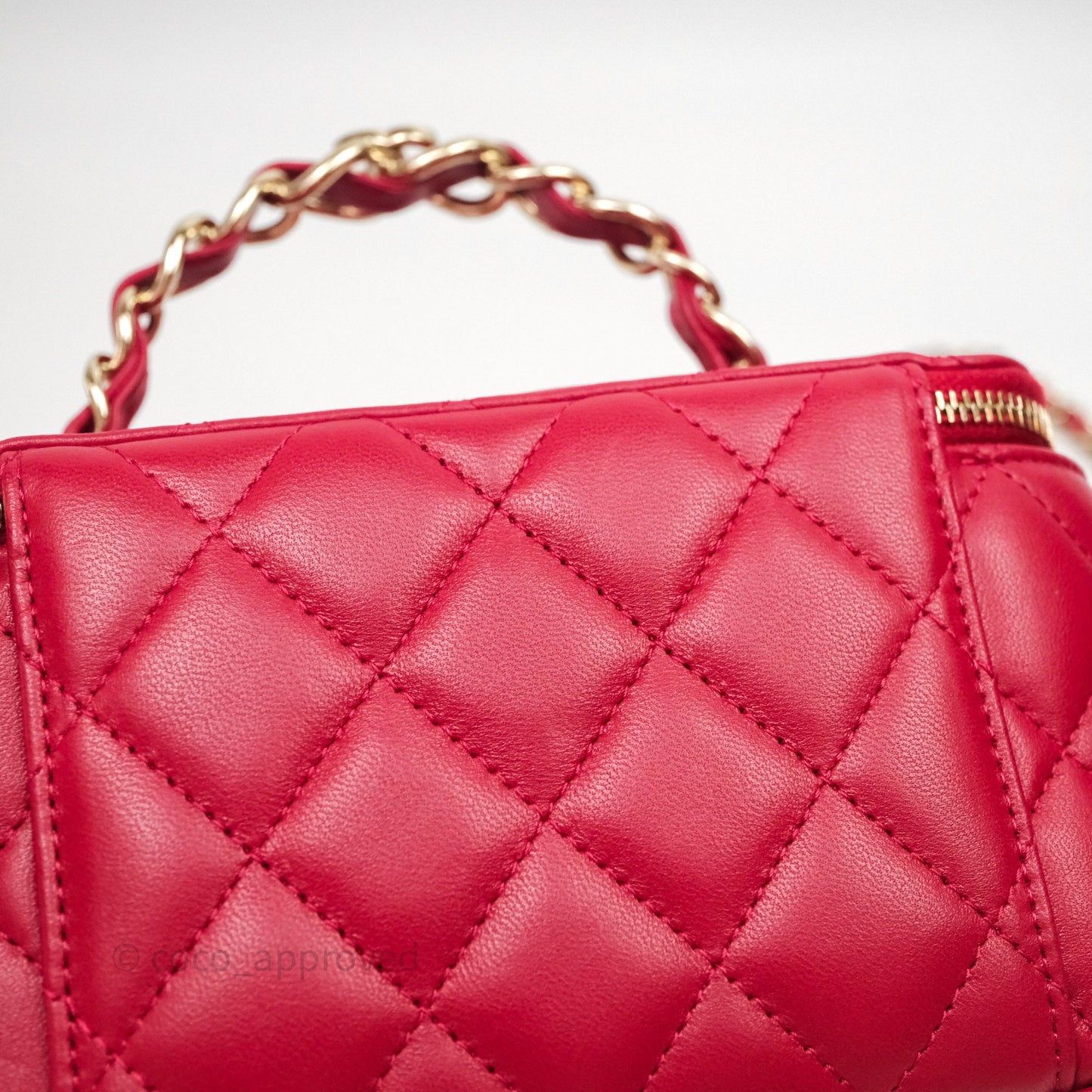 Chanel Logo Top Handle Vanity Rectangular Red Light Gold Hardware