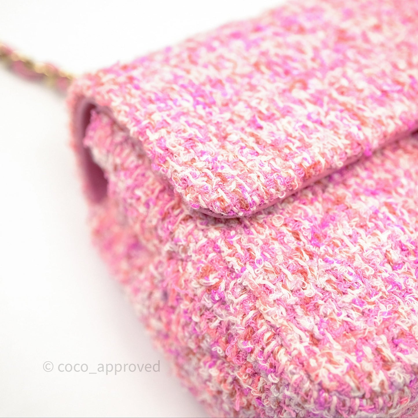 Chanel Tweed Quilted Mini Rectangular Flap Pink Tweed Gold Hardware