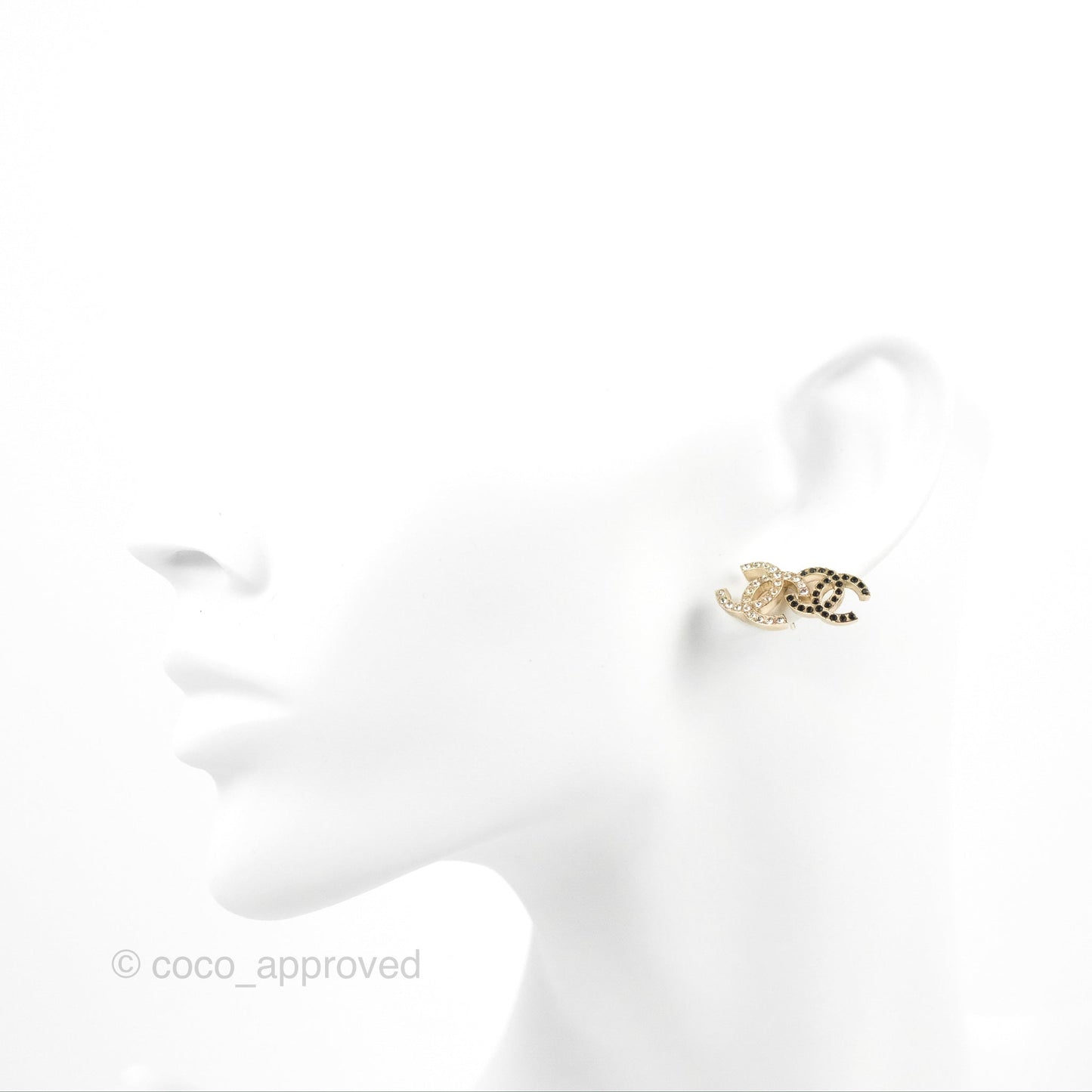 Chanel Crystal Black Double CC Earrings Gold Tone 22B