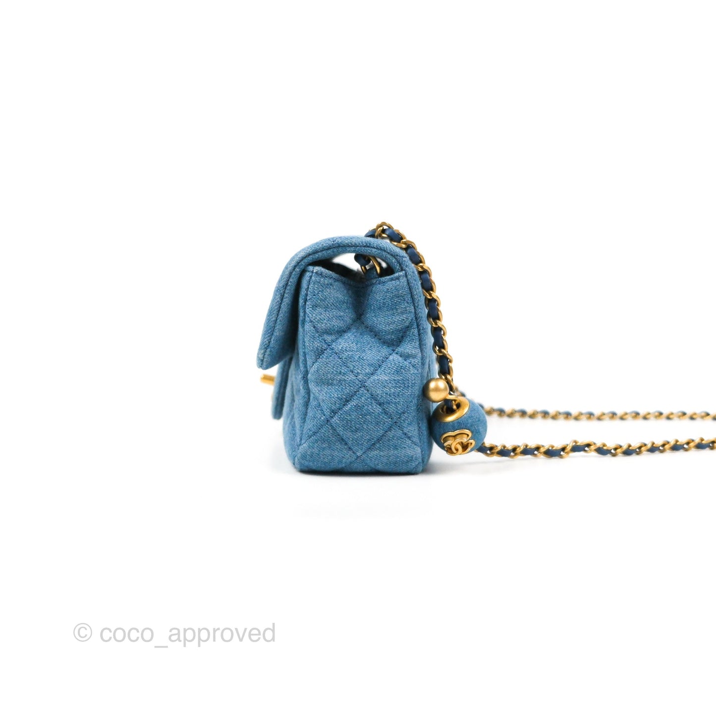 Chanel Mini Rectangular Pearl Crush Quilted Denim Aged Gold Hardware 22C