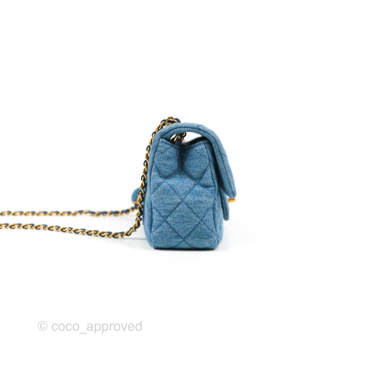 Chanel Mini Rectangular Pearl Crush Quilted Denim Aged Gold Hardware 22C