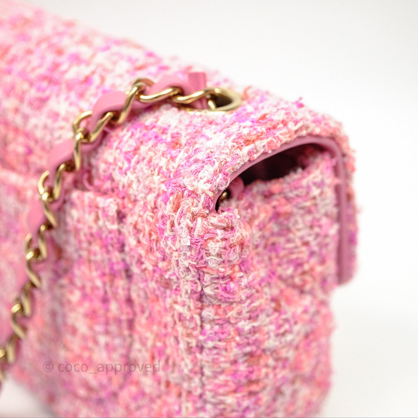 Chanel Tweed Quilted Mini Rectangular Flap Pink Tweed Gold Hardware