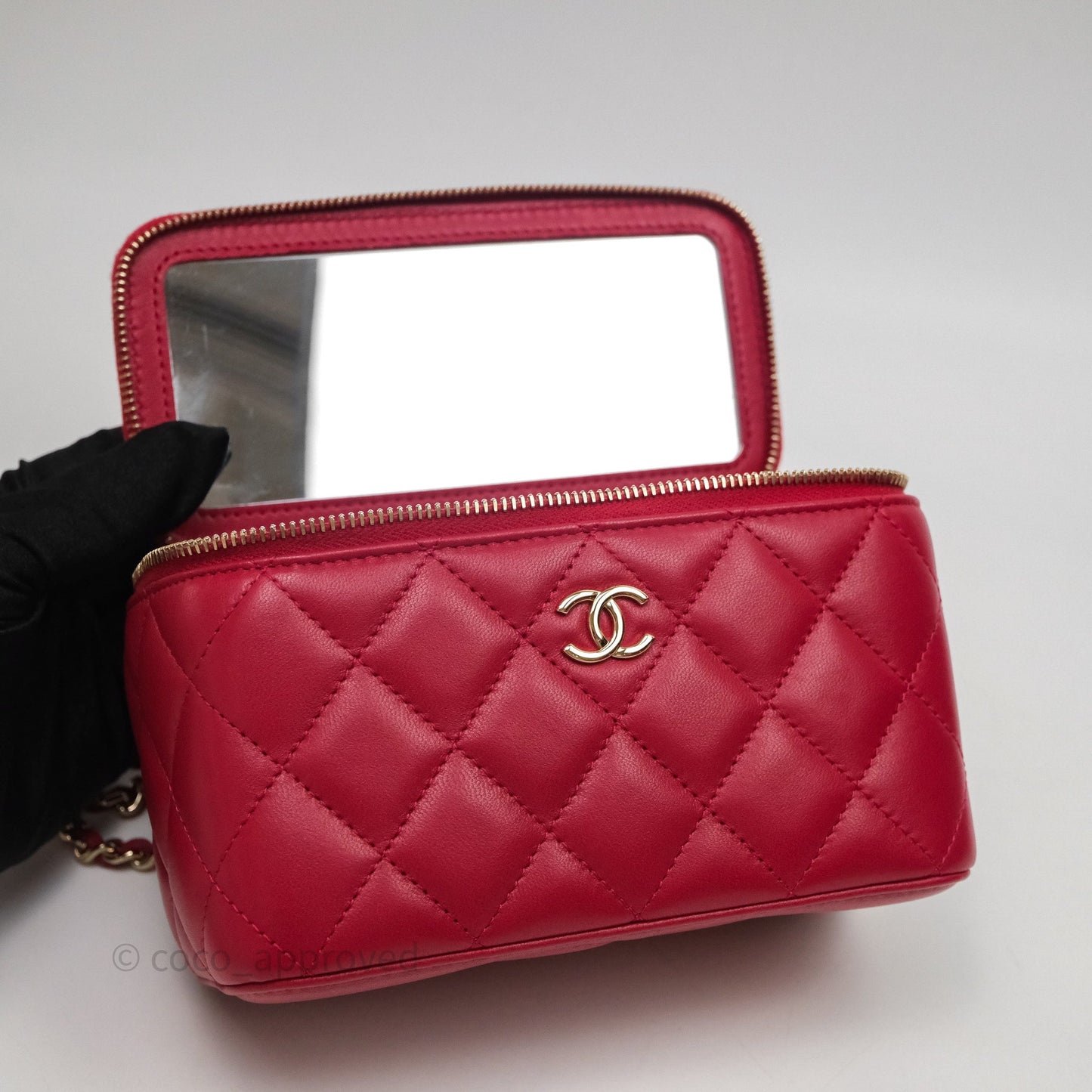 Chanel Logo Top Handle Vanity Rectangular Red Light Gold Hardware