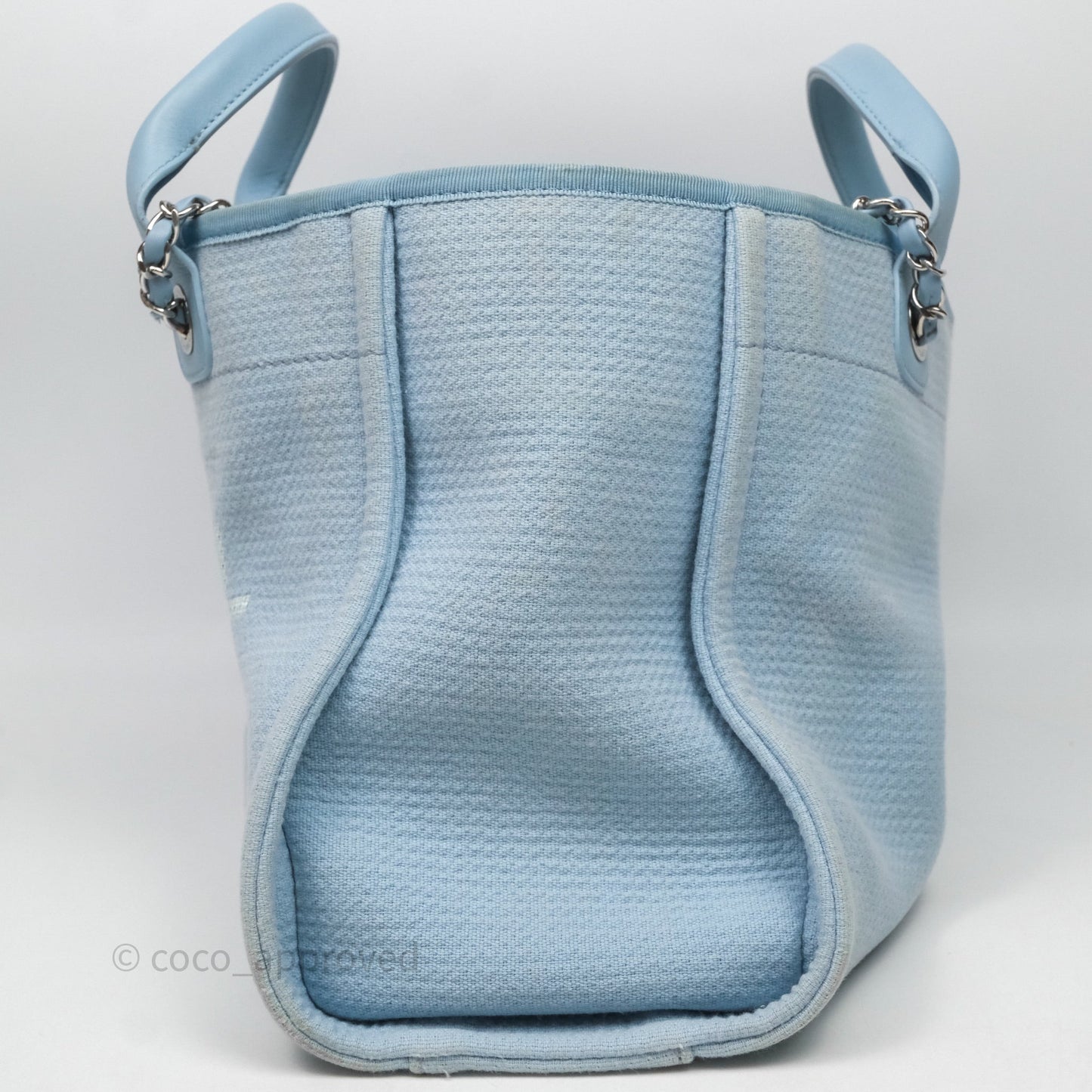 Chanel New Small Deauville Tote Blue Canvas Silver Hardware