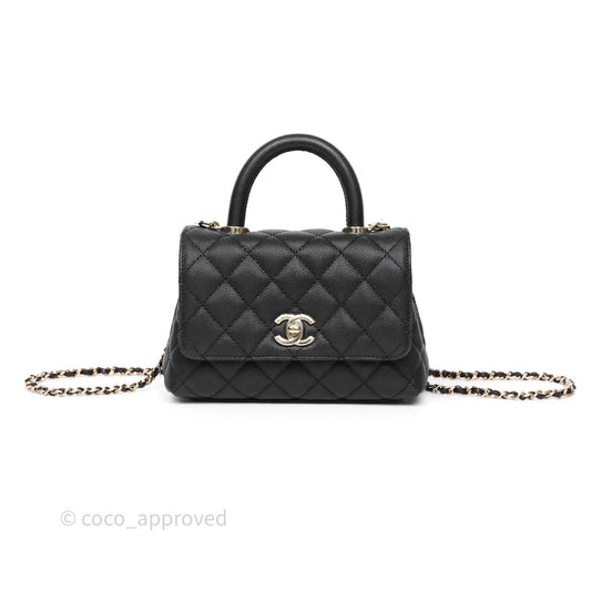 Chanel Mini Coco Handle Quilted Black Caviar Gold Hardware