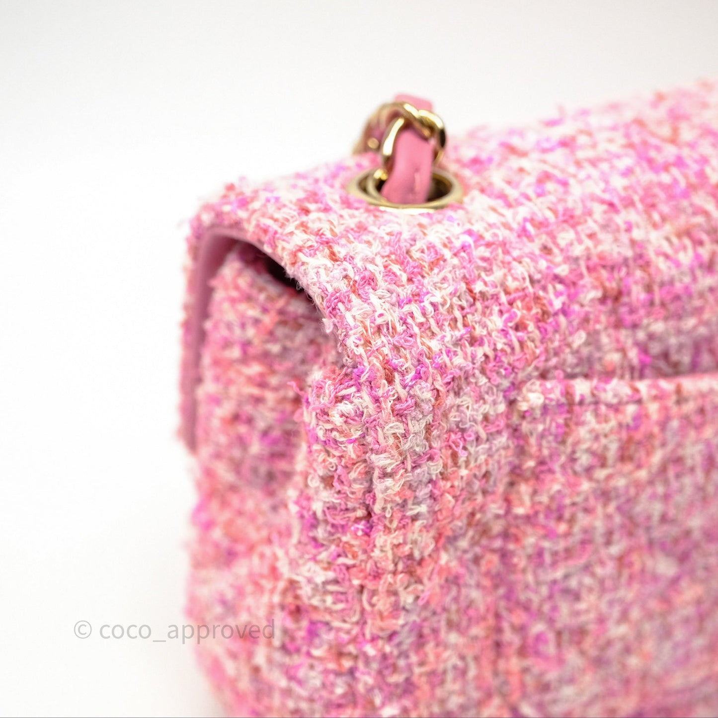 Chanel Tweed Quilted Mini Rectangular Flap Pink Tweed Gold Hardware