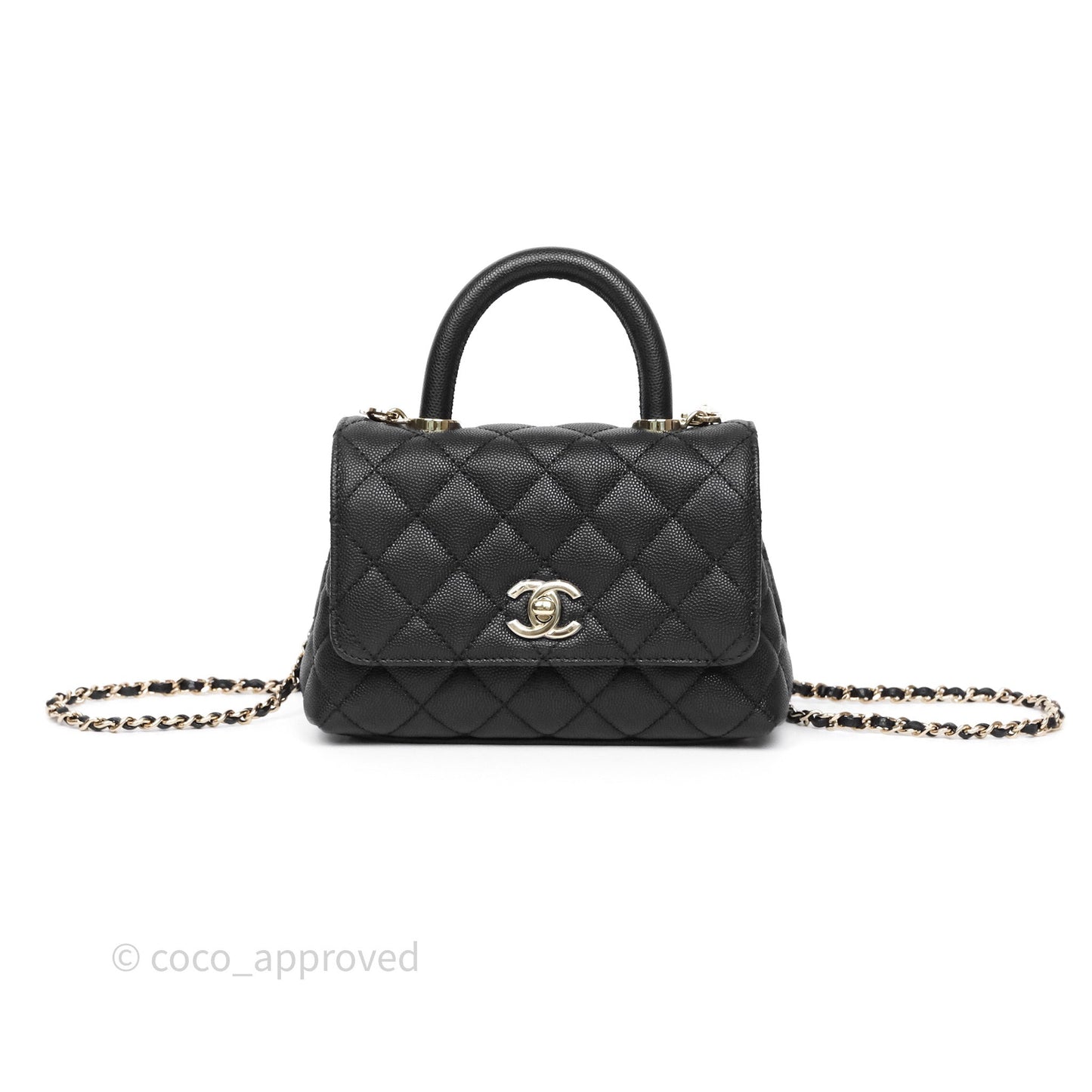 Chanel Mini Coco Handle Quilted Black Caviar Gold Hardware