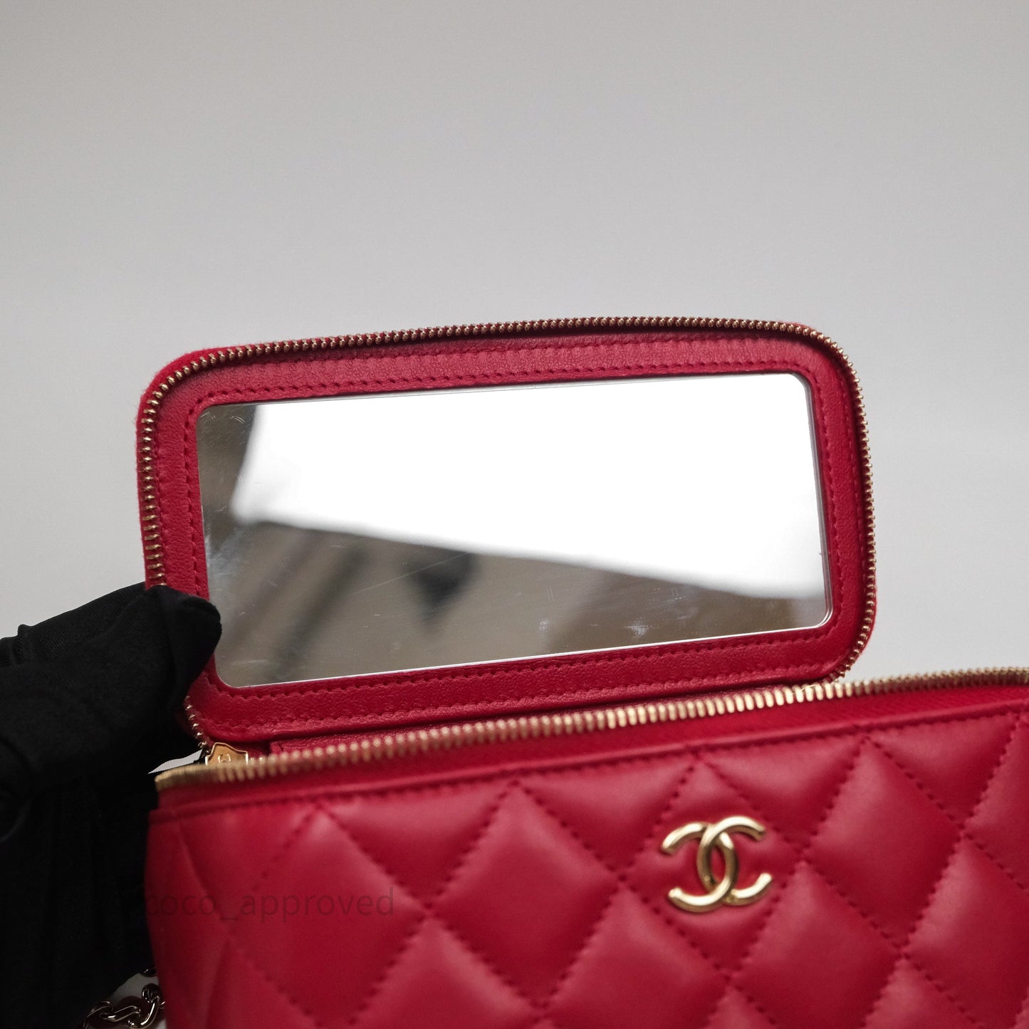 Chanel Logo Top Handle Vanity Rectangular Red Light Gold Hardware