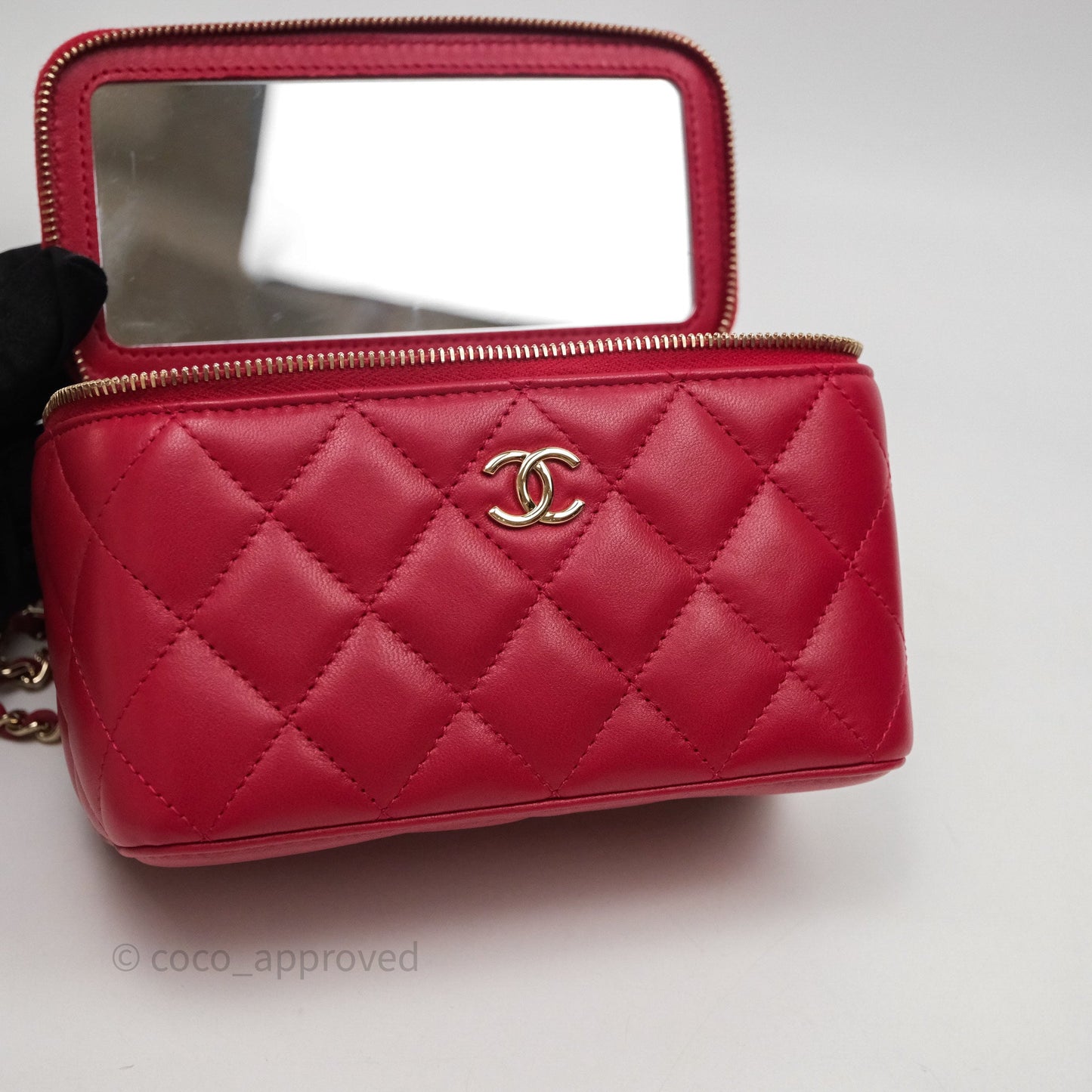 Chanel Logo Top Handle Vanity Rectangular Red Light Gold Hardware