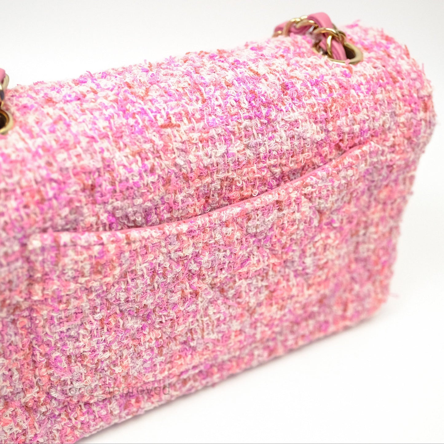 Chanel Tweed Quilted Mini Rectangular Flap Pink Tweed Gold Hardware