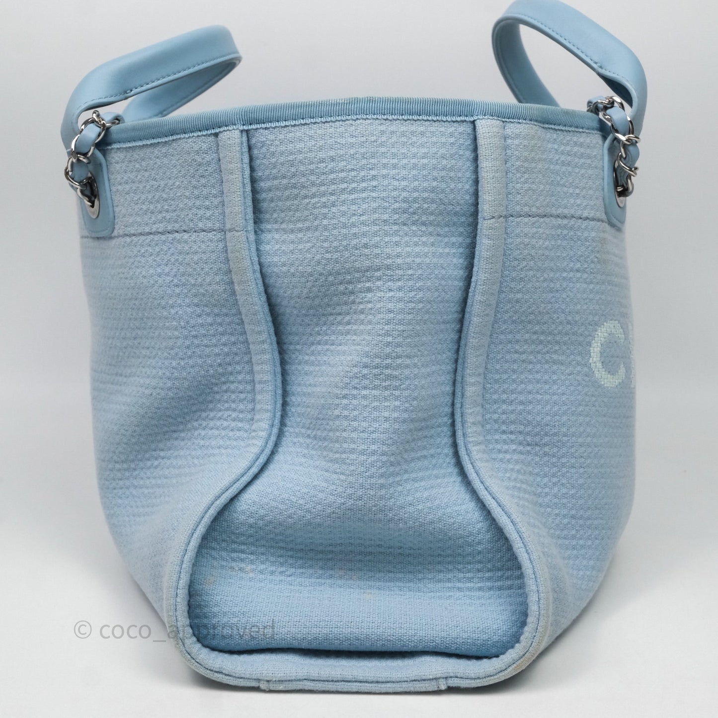 Chanel New Small Deauville Tote Blue Canvas Silver Hardware