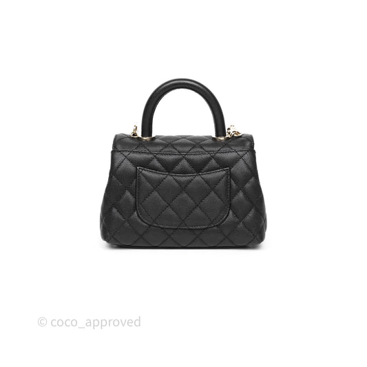 Chanel Mini Coco Handle Quilted Black Caviar Gold Hardware