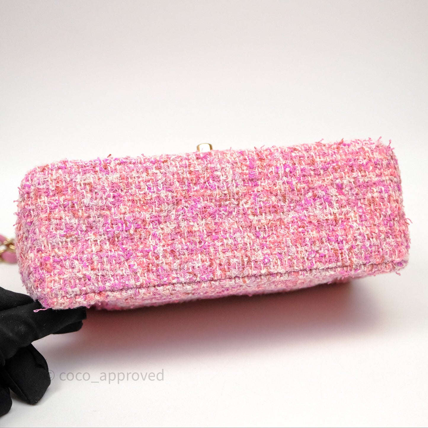 Chanel Tweed Quilted Mini Rectangular Flap Pink Tweed Gold Hardware