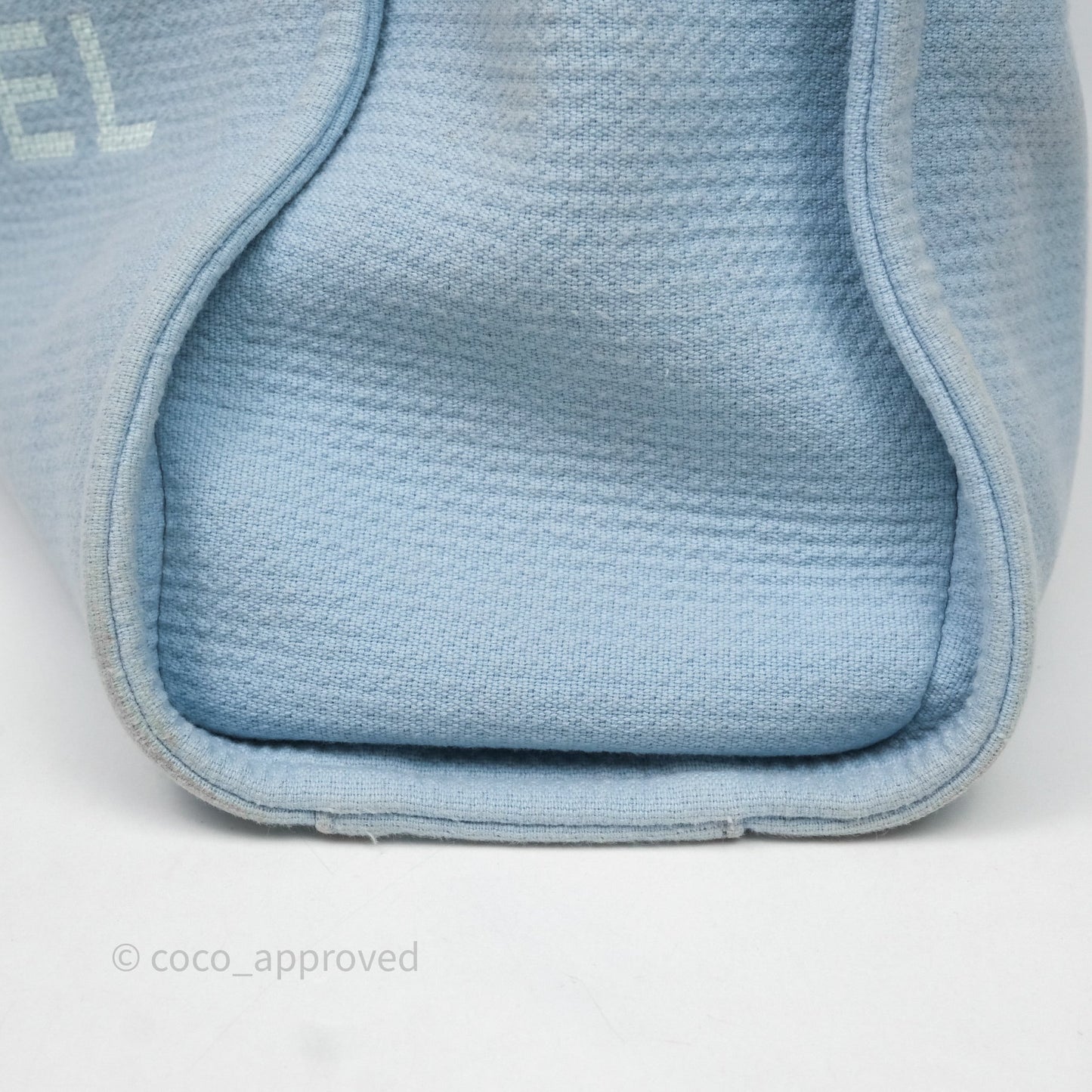 Chanel New Small Deauville Tote Blue Canvas Silver Hardware