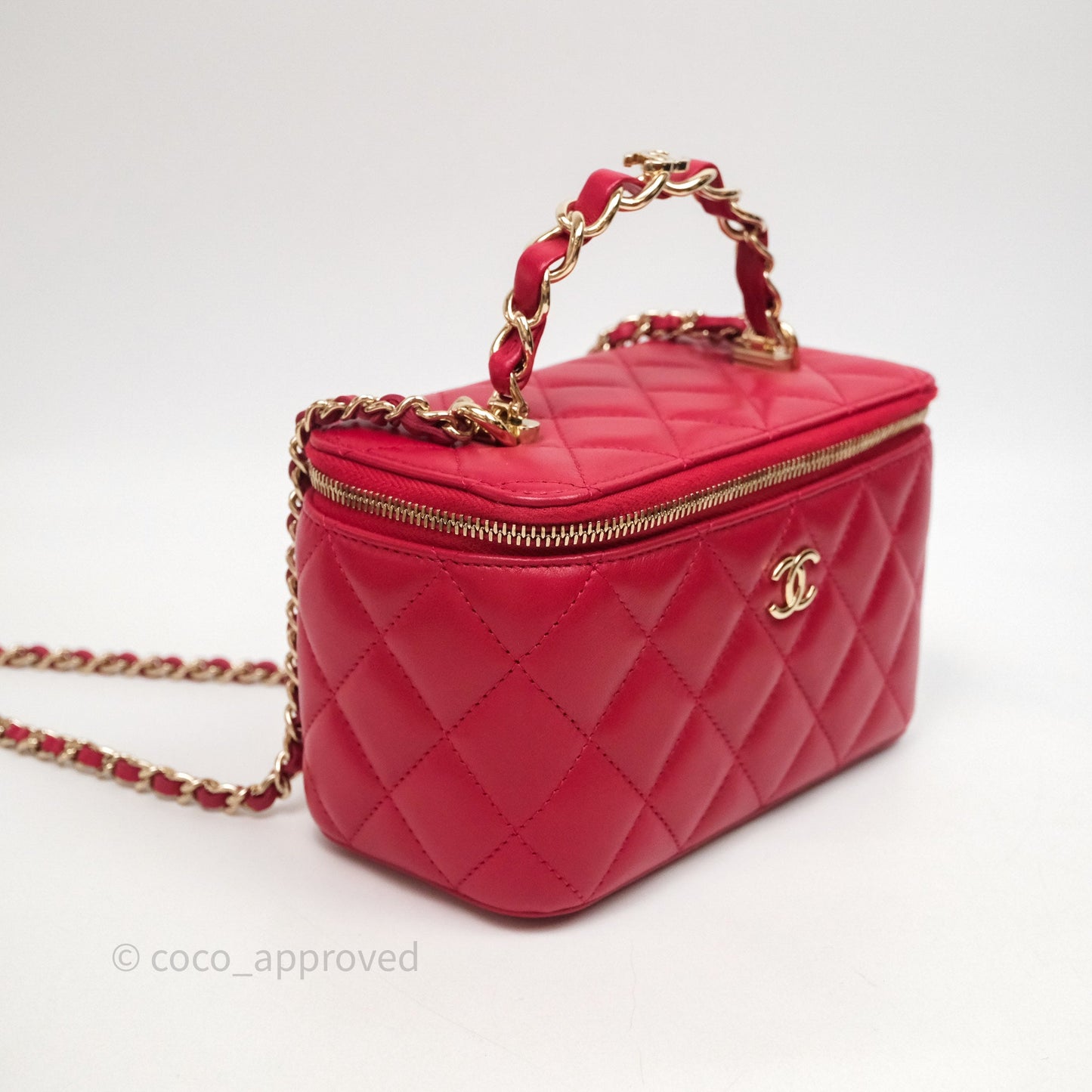 Chanel Logo Top Handle Vanity Rectangular Red Light Gold Hardware