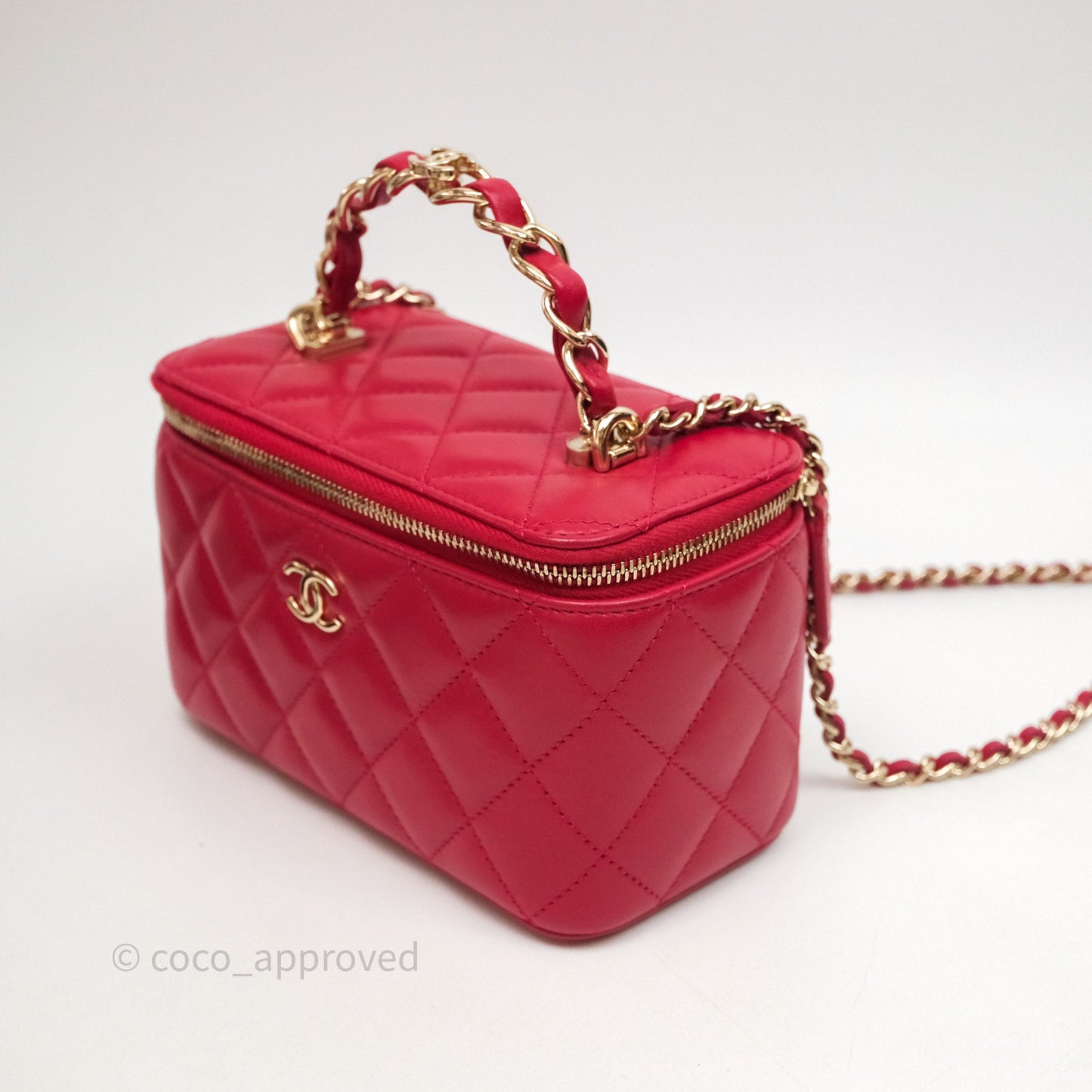 Chanel Logo Top Handle Vanity Rectangular Red Light Gold Hardware