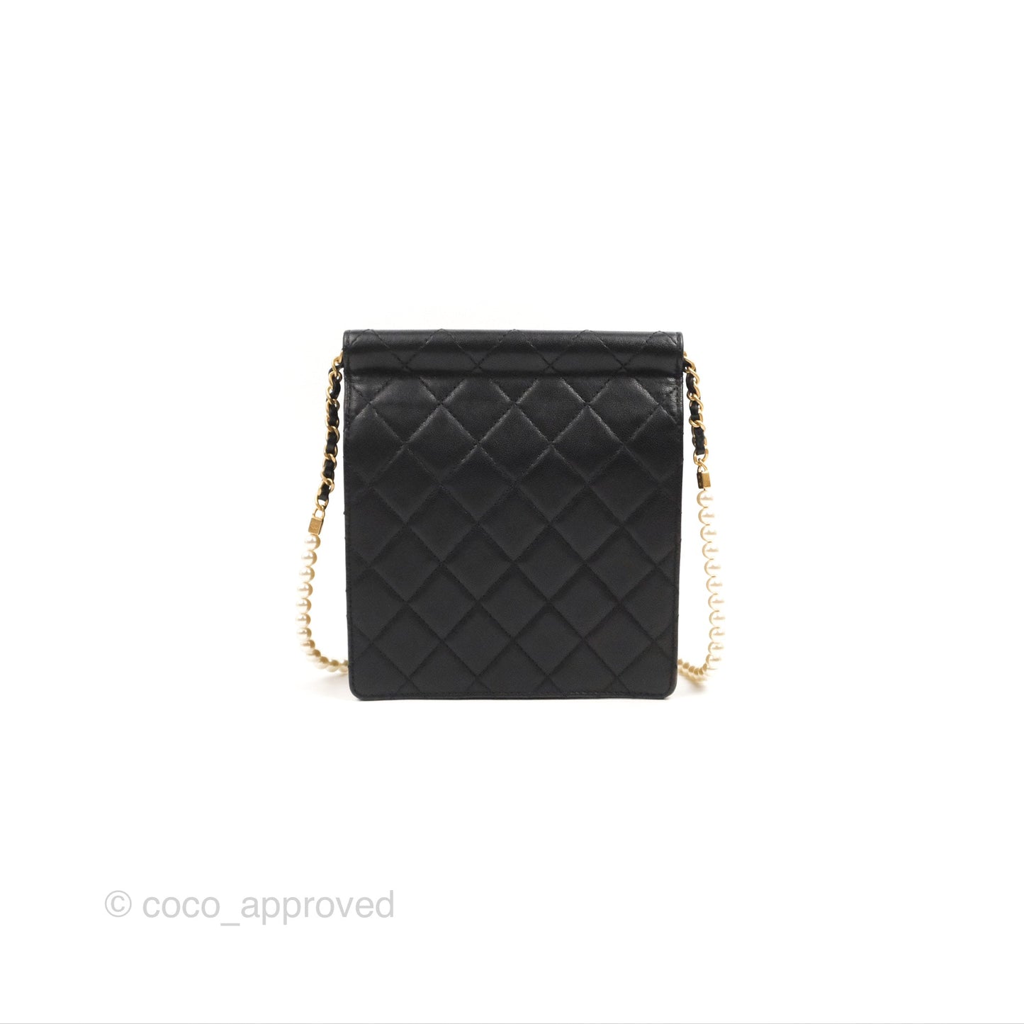 Chanel Small Pearl Flap Bag Black Calfskin Aged Gold Hardware