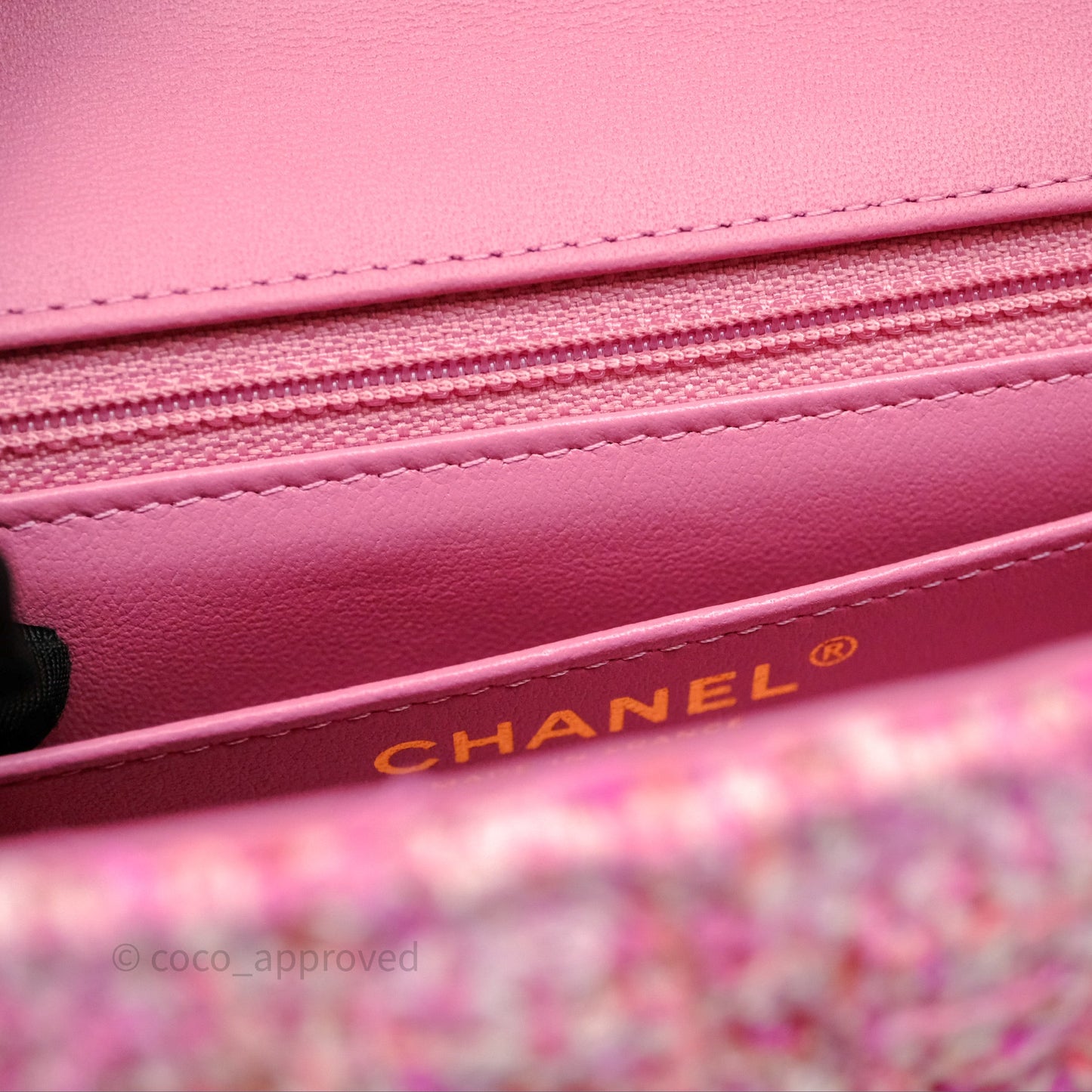 Chanel Tweed Quilted Mini Rectangular Flap Pink Tweed Gold Hardware