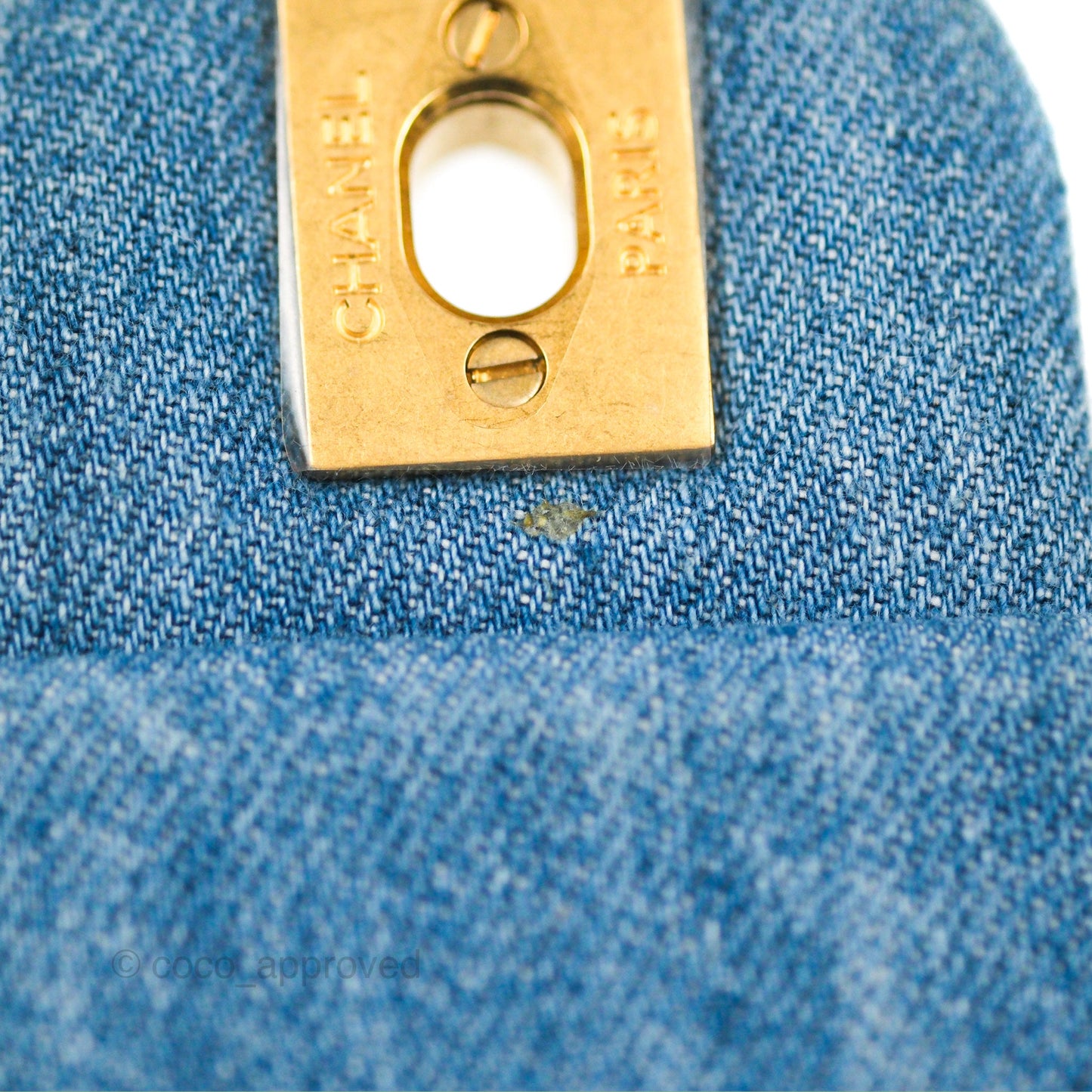 Chanel Mini Rectangular Pearl Crush Quilted Denim Aged Gold Hardware 22C