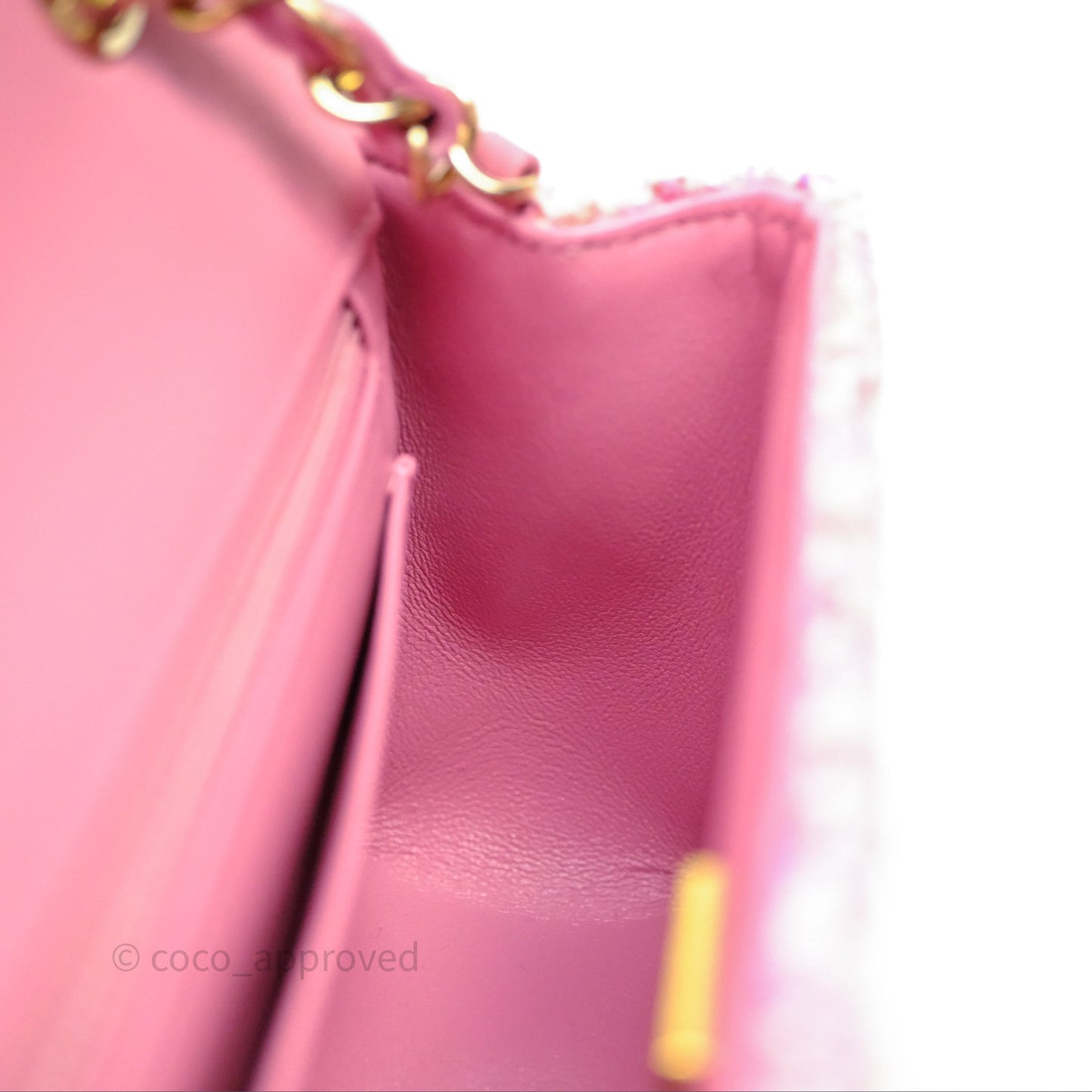 Chanel Tweed Quilted Mini Rectangular Flap Pink Tweed Gold Hardware