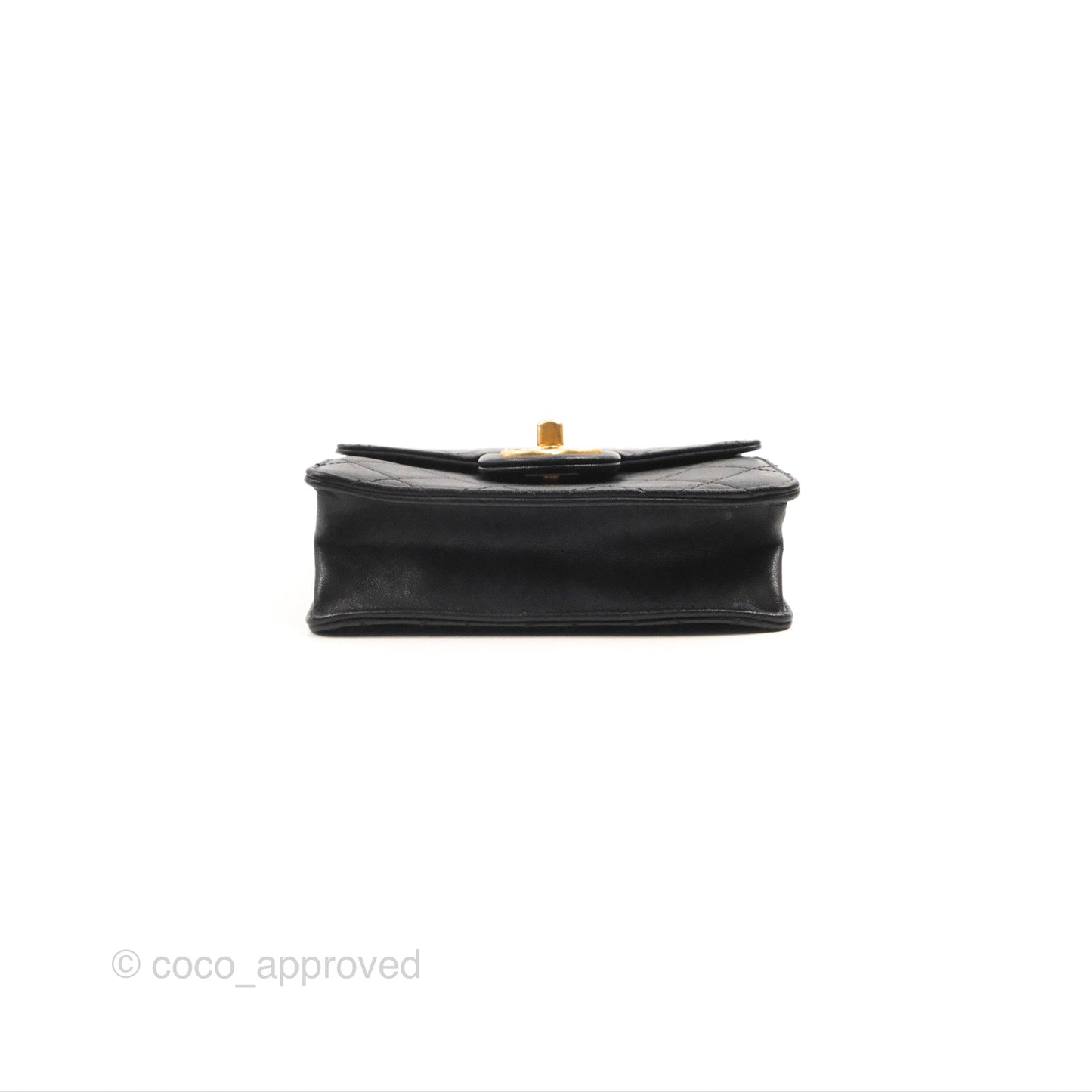 Chanel Small Pearl Flap Bag Black Calfskin Aged Gold Hardware