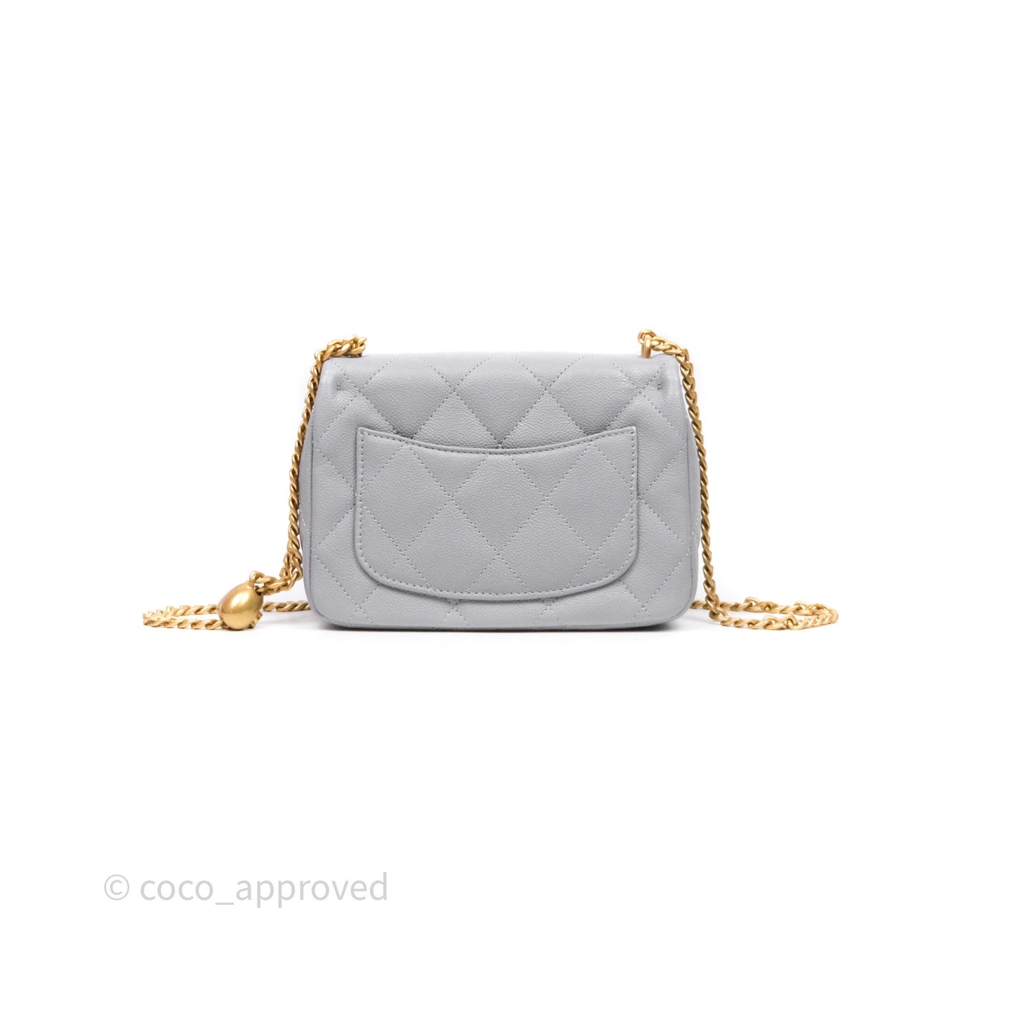 Chanel Mini Flap Bag Heart Adjustable Chain Grey Caviar Aged Gold Hardware