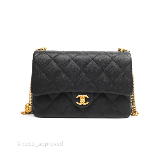 Chanel Flap Bag Heart Adjustable Chain Black Caviar Aged Gold Hardware