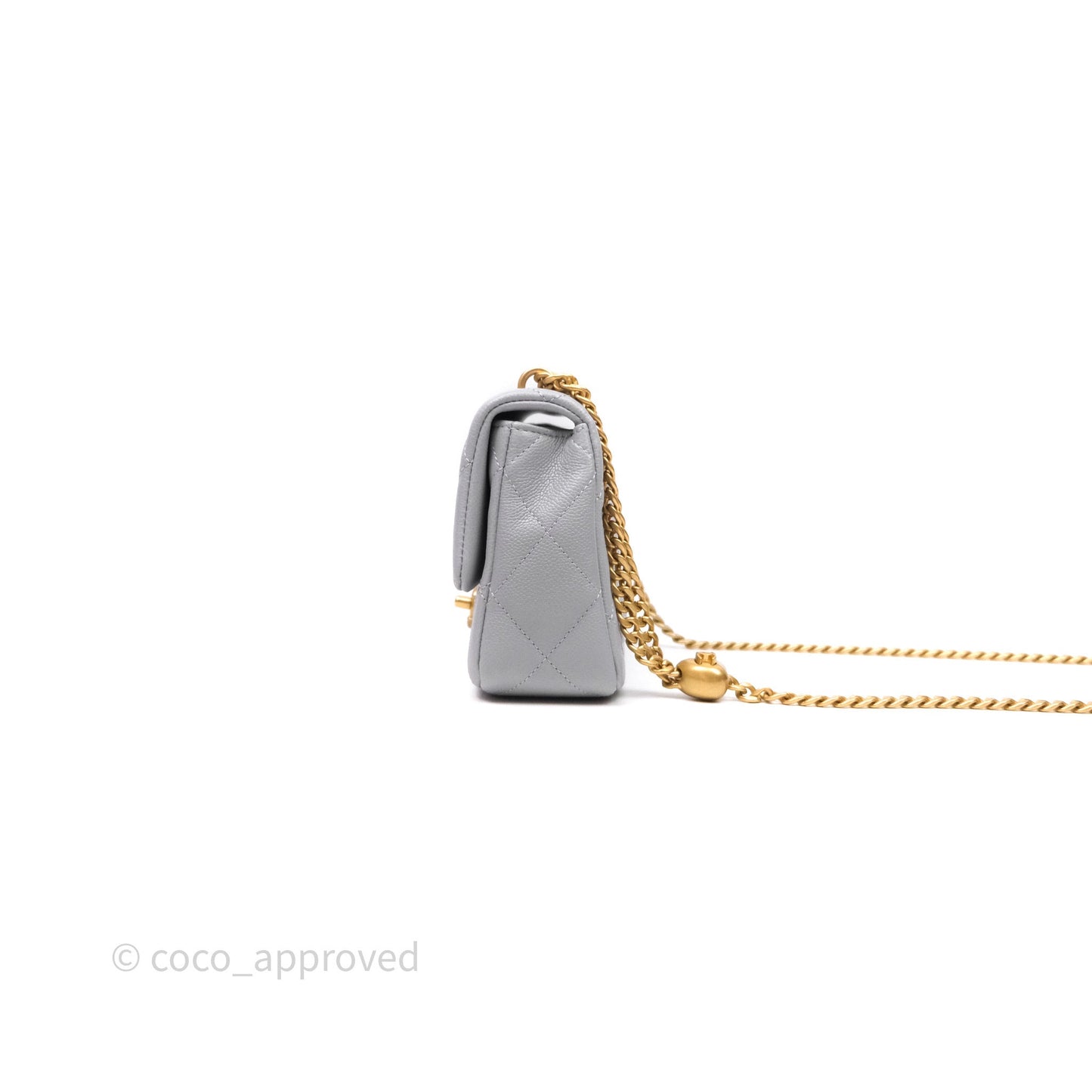 Chanel Mini Flap Bag Heart Adjustable Chain Grey Caviar Aged Gold Hardware