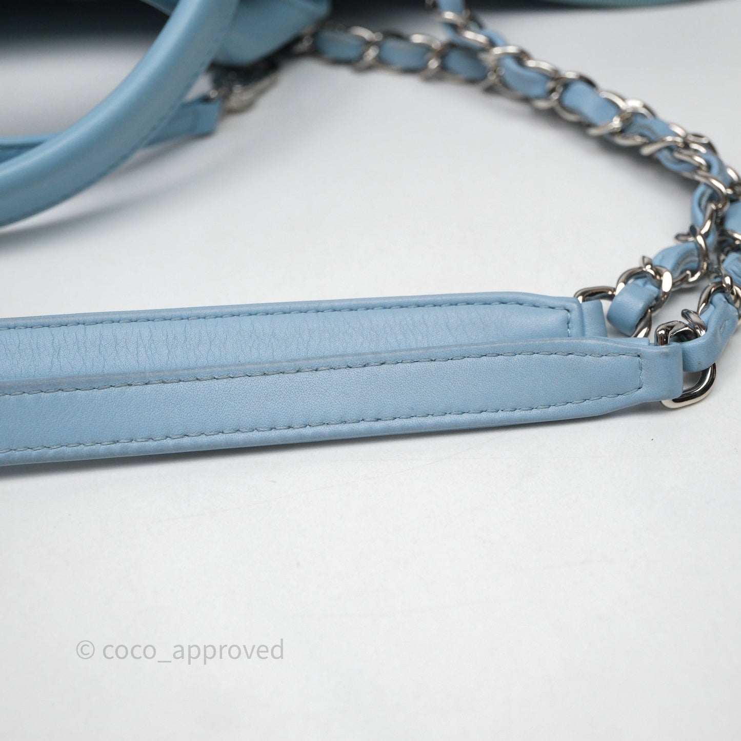 Chanel New Small Deauville Tote Blue Canvas Silver Hardware