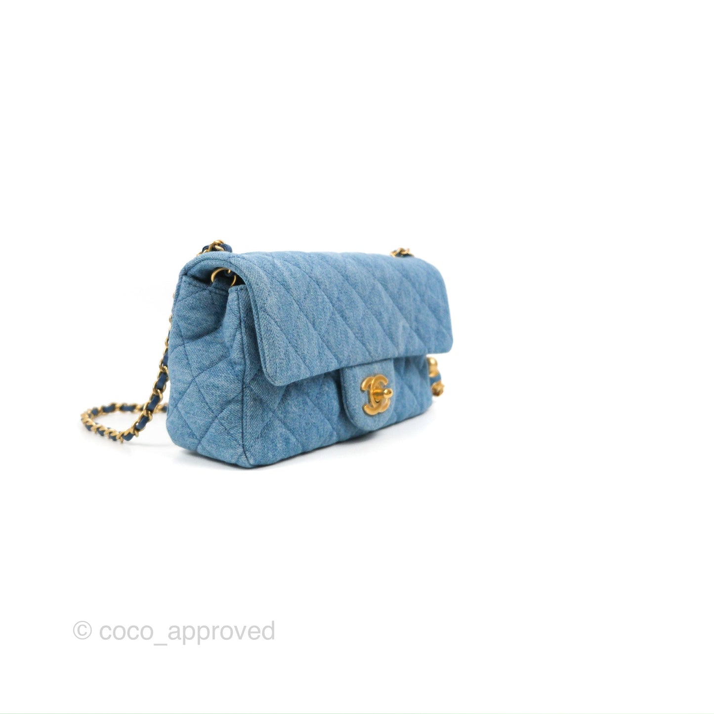 Chanel Mini Rectangular Pearl Crush Quilted Denim Aged Gold Hardware 22C