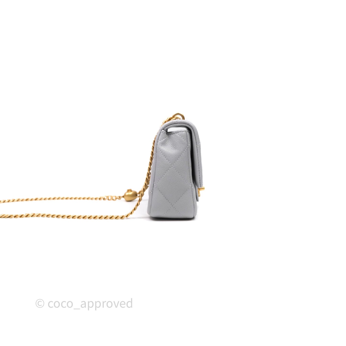 Chanel Mini Flap Bag Heart Adjustable Chain Grey Caviar Aged Gold Hardware
