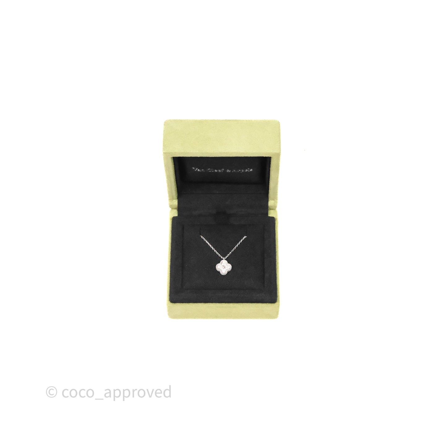 Van Cleef & Arpels Alhambra Pendant White Gold Diamond Necklace Silver Tone