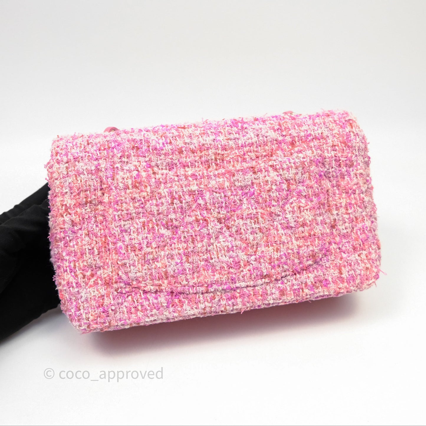 Chanel Tweed Quilted Mini Rectangular Flap Pink Tweed Gold Hardware