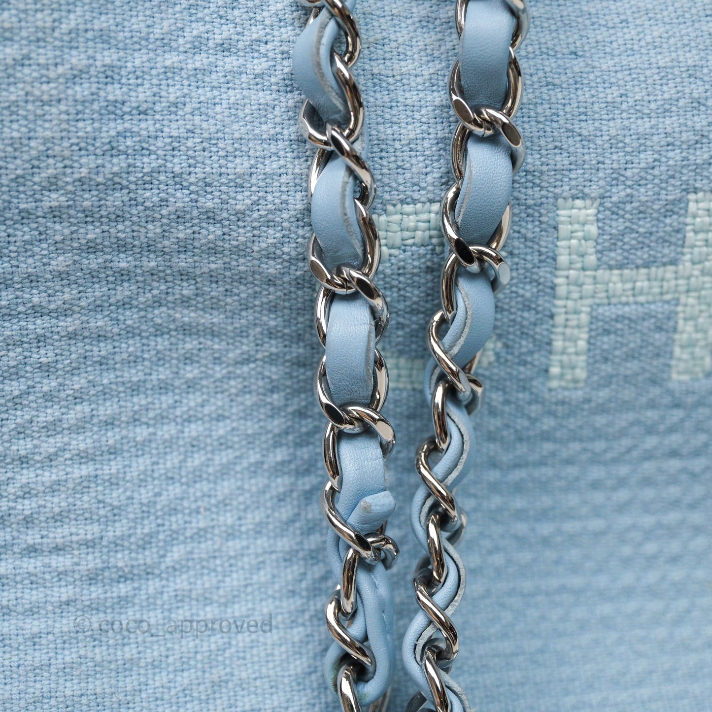 Chanel New Small Deauville Tote Blue Canvas Silver Hardware