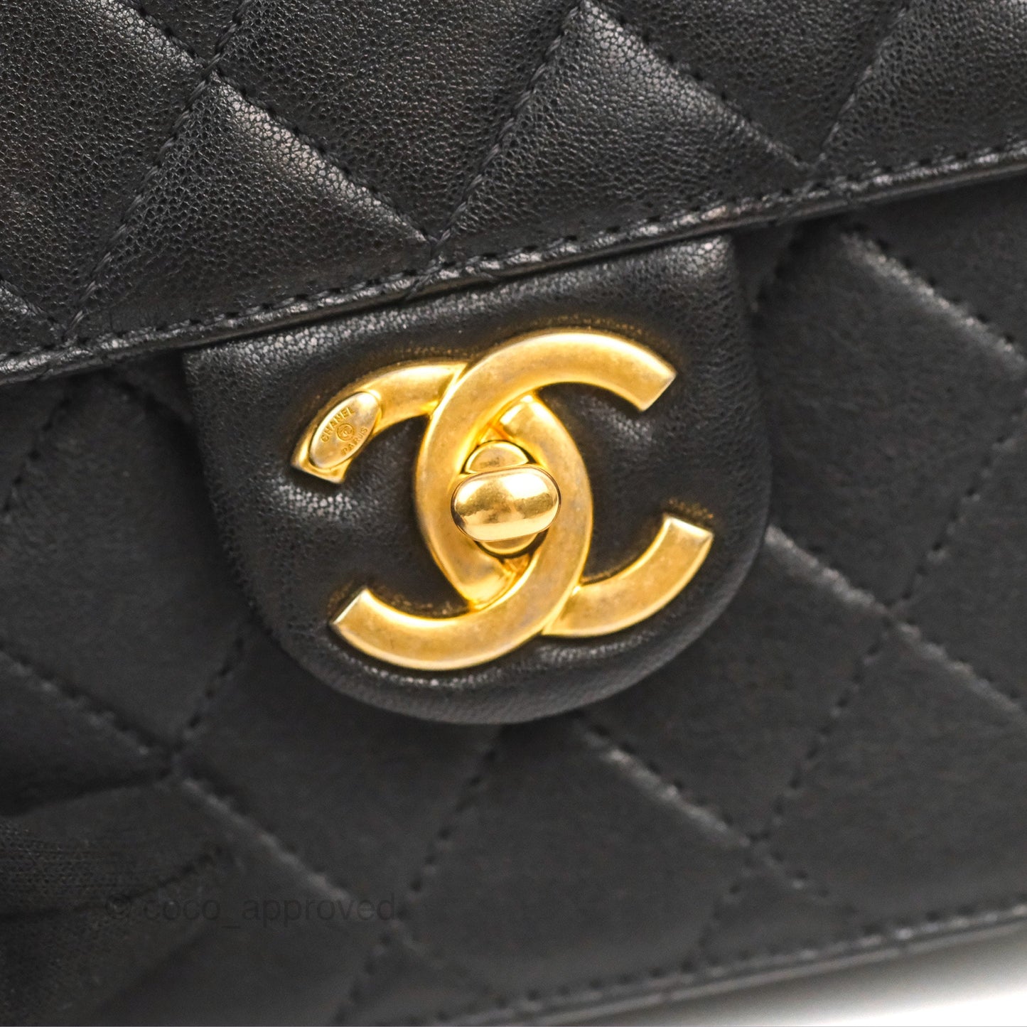 Chanel Small Pearl Flap Bag Black Calfskin Aged Gold Hardware