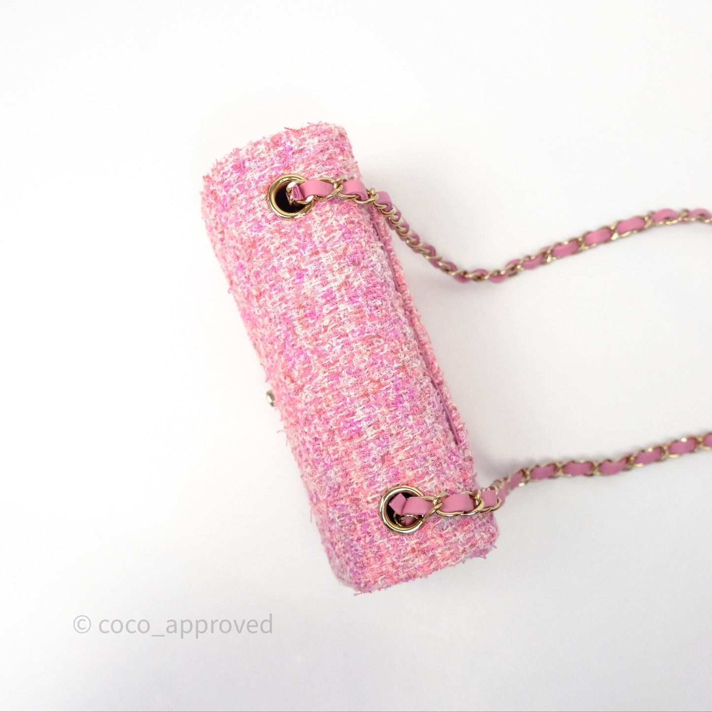 Chanel Tweed Quilted Mini Rectangular Flap Pink Tweed Gold Hardware