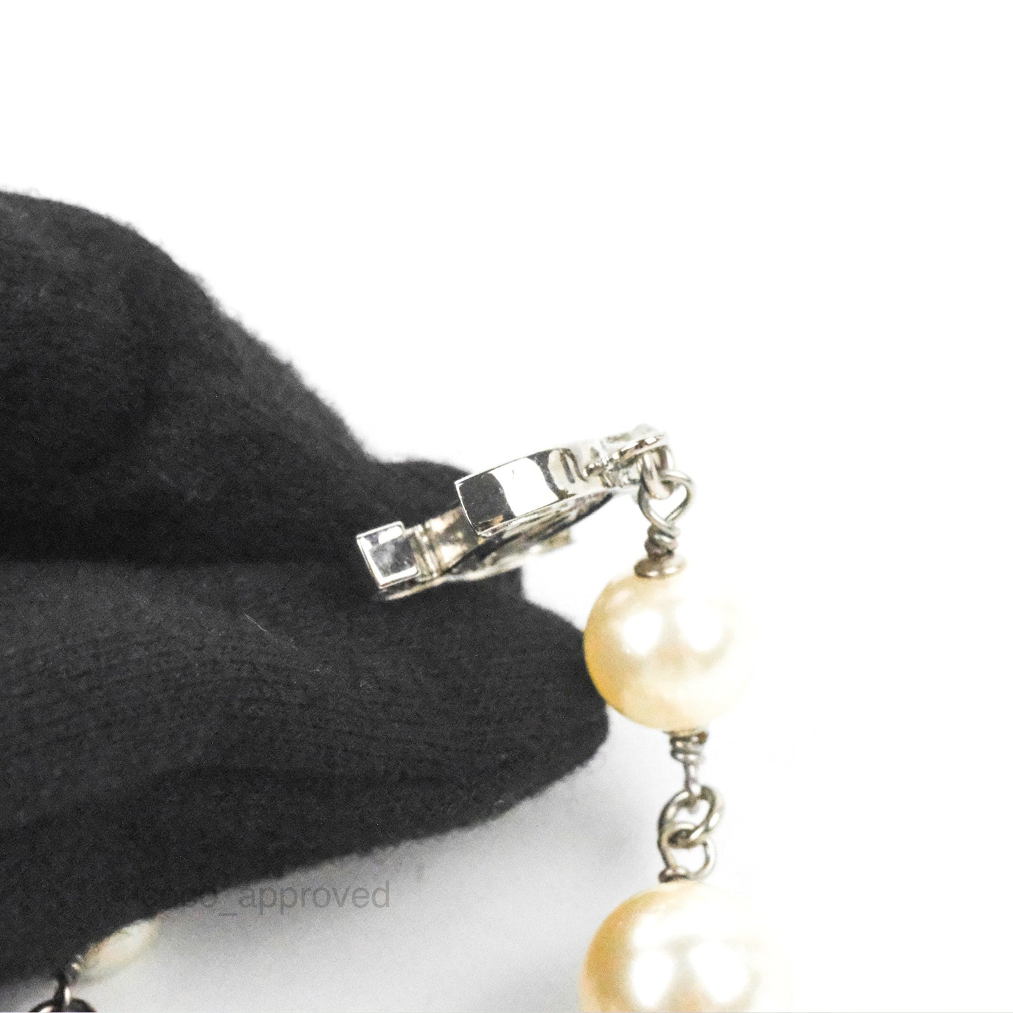 Chanel Crystal CC Pearl Chain Long Necklace Silver Tone 13B