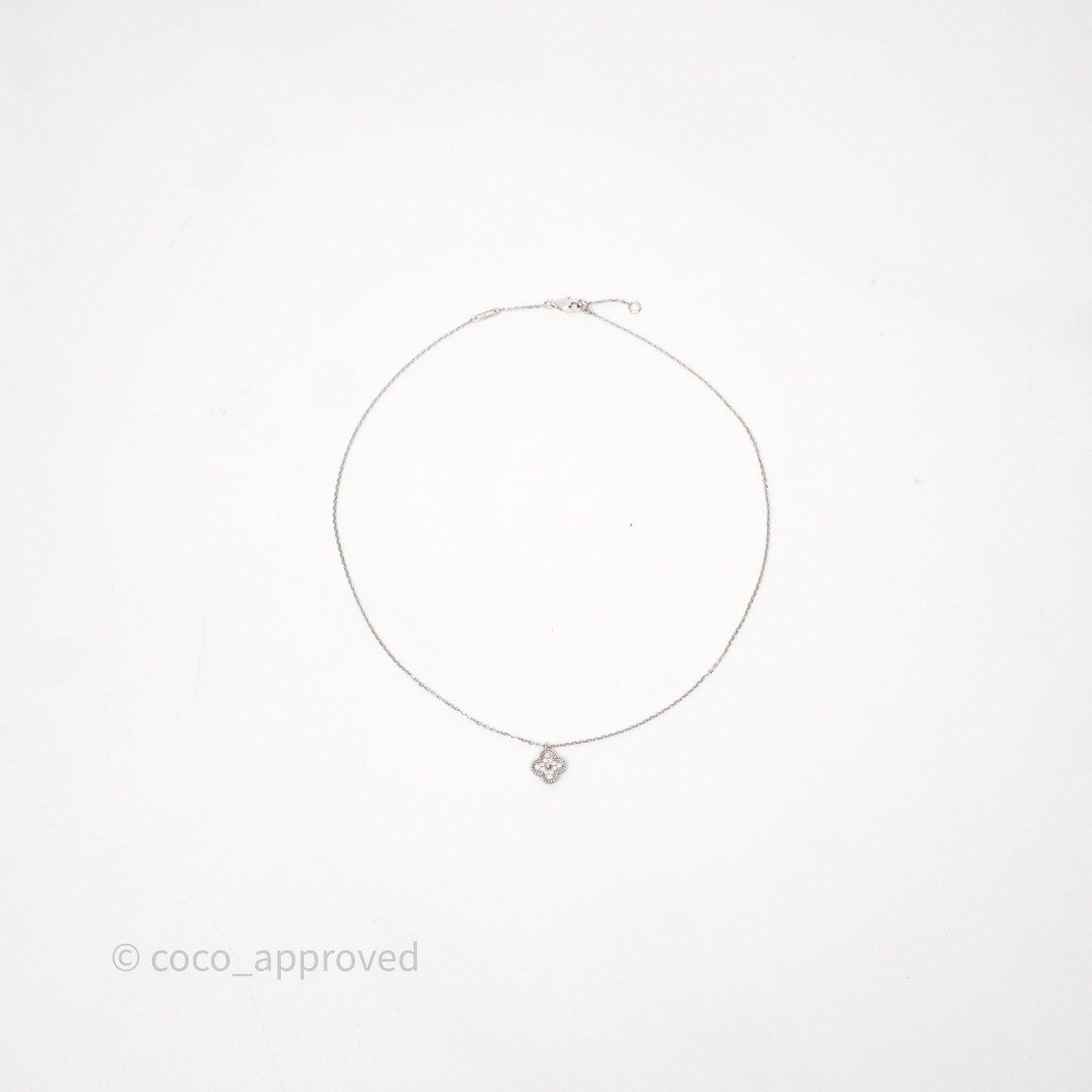 Van Cleef & Arpels Alhambra Pendant White Gold Diamond Necklace Silver Tone