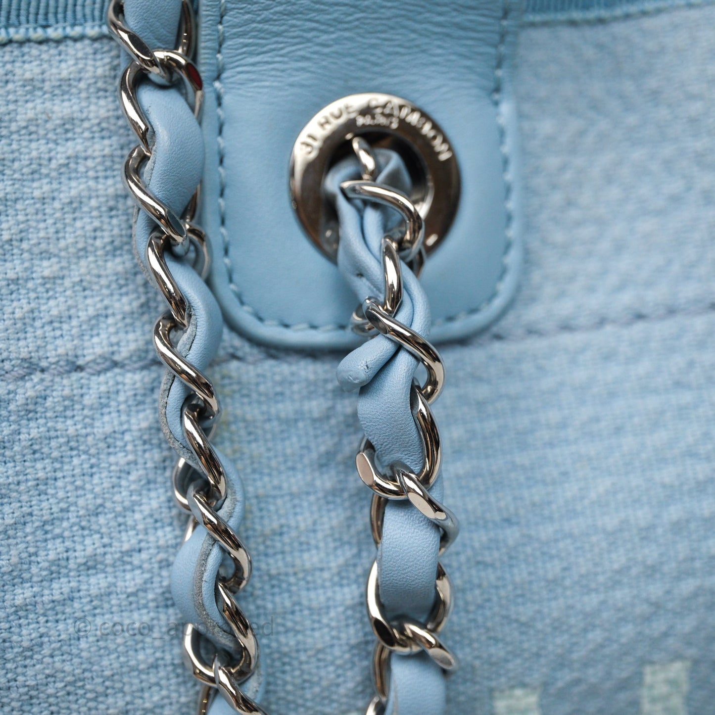 Chanel New Small Deauville Tote Blue Canvas Silver Hardware