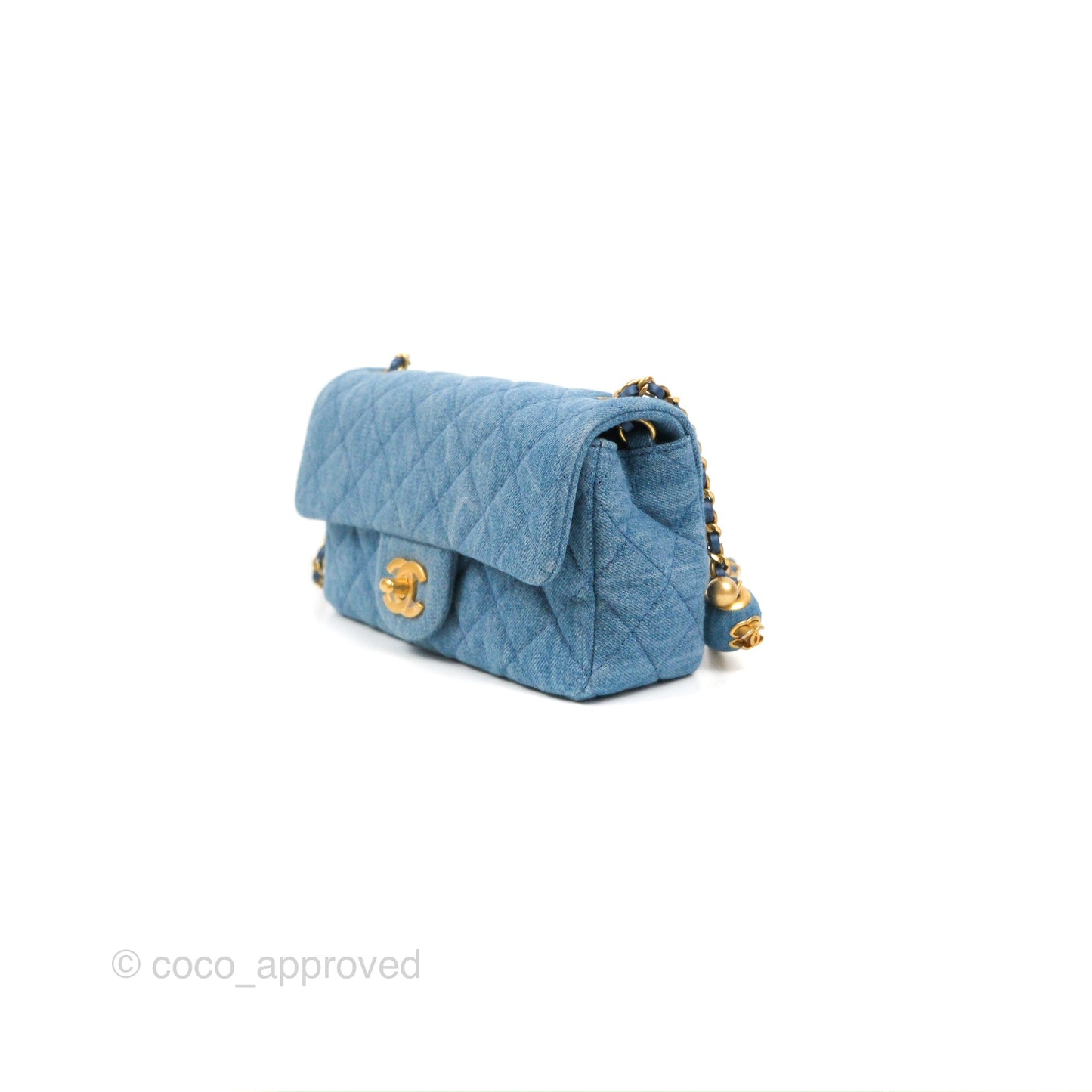 Chanel Mini Rectangular Pearl Crush Quilted Denim Aged Gold Hardware 22C