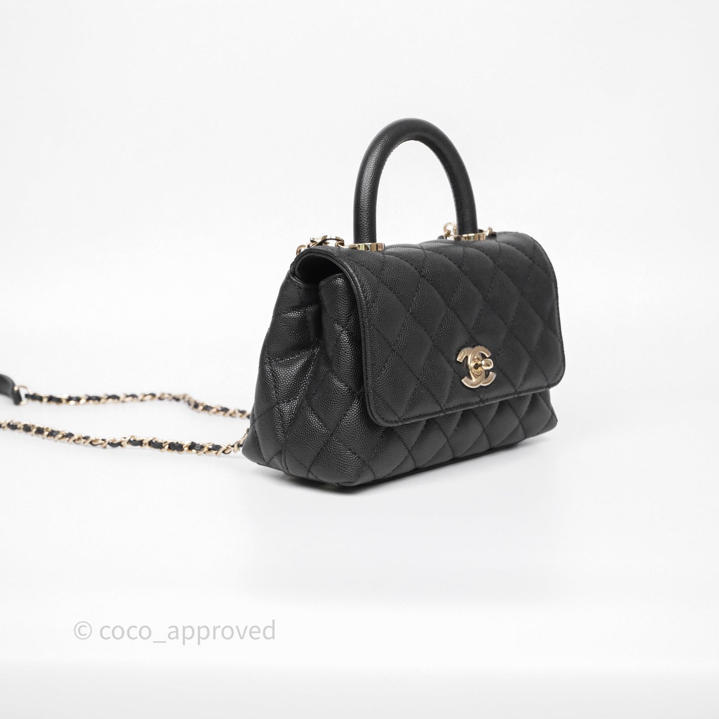 Chanel Mini Coco Handle Quilted Black Caviar Gold Hardware
